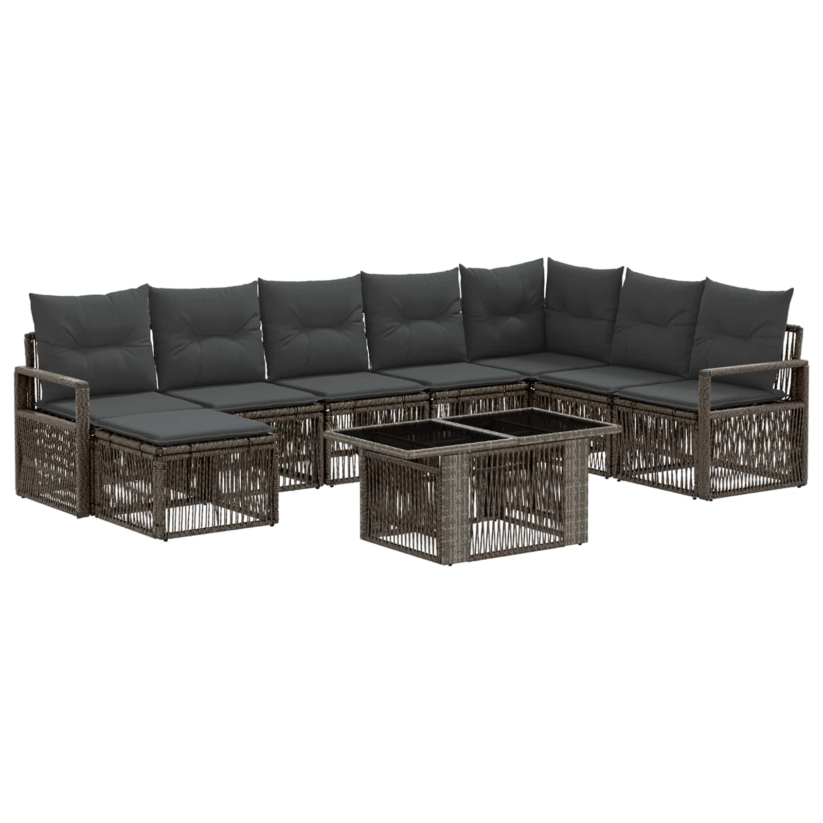 Gartensofa-set 9 stk. Grau und Dunkelgrau Poly-Rattan