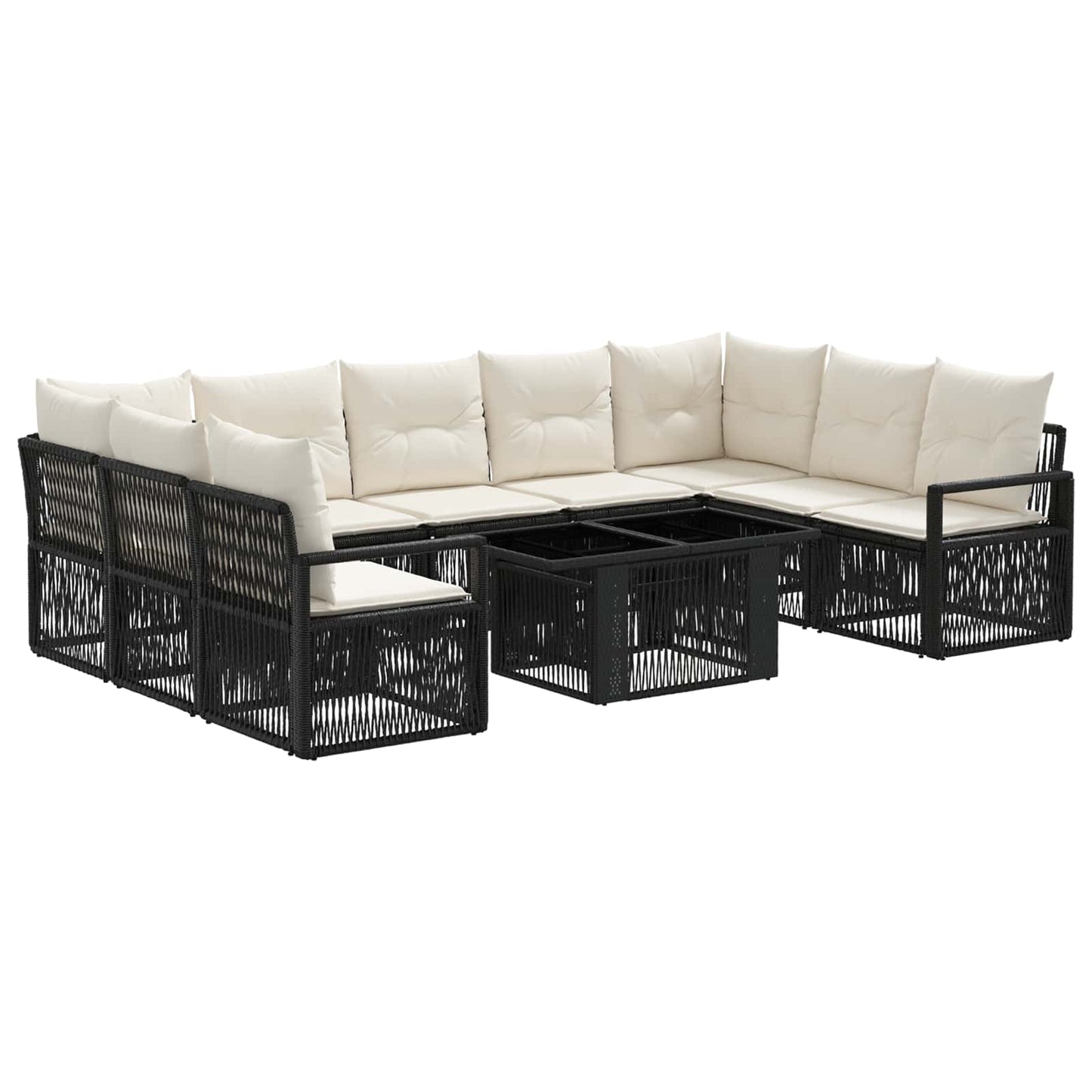 Gartensofa-set 10 stk. Schwarz und Cremeweiß Poly-Rattan