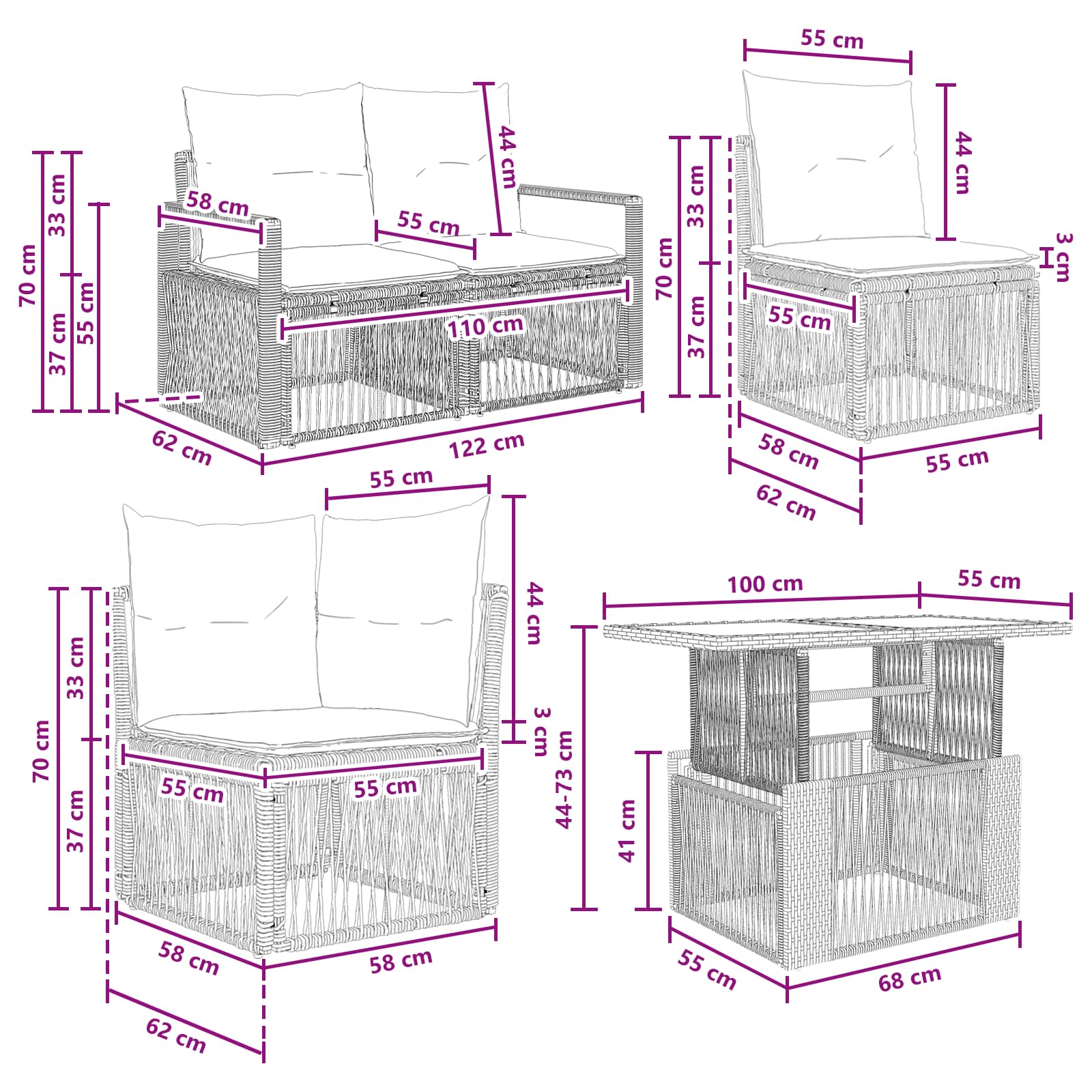Gartensofa-set 10 stk. Schwarz und Cremeweiß Poly-Rattan