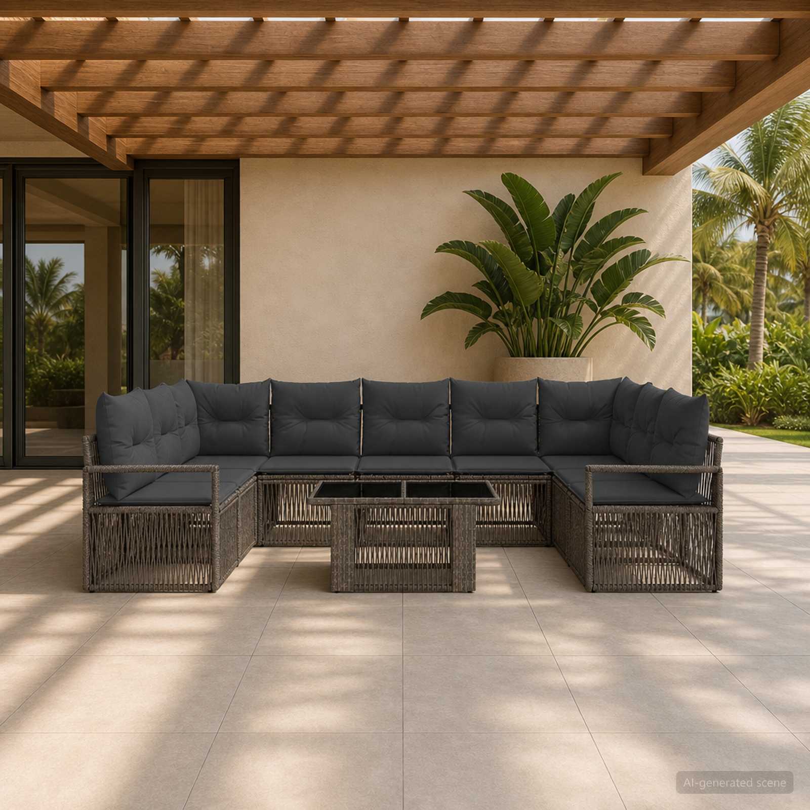 Gartensofa-set 10 stk. Grau und Dunkelgrau Poly-Rattan