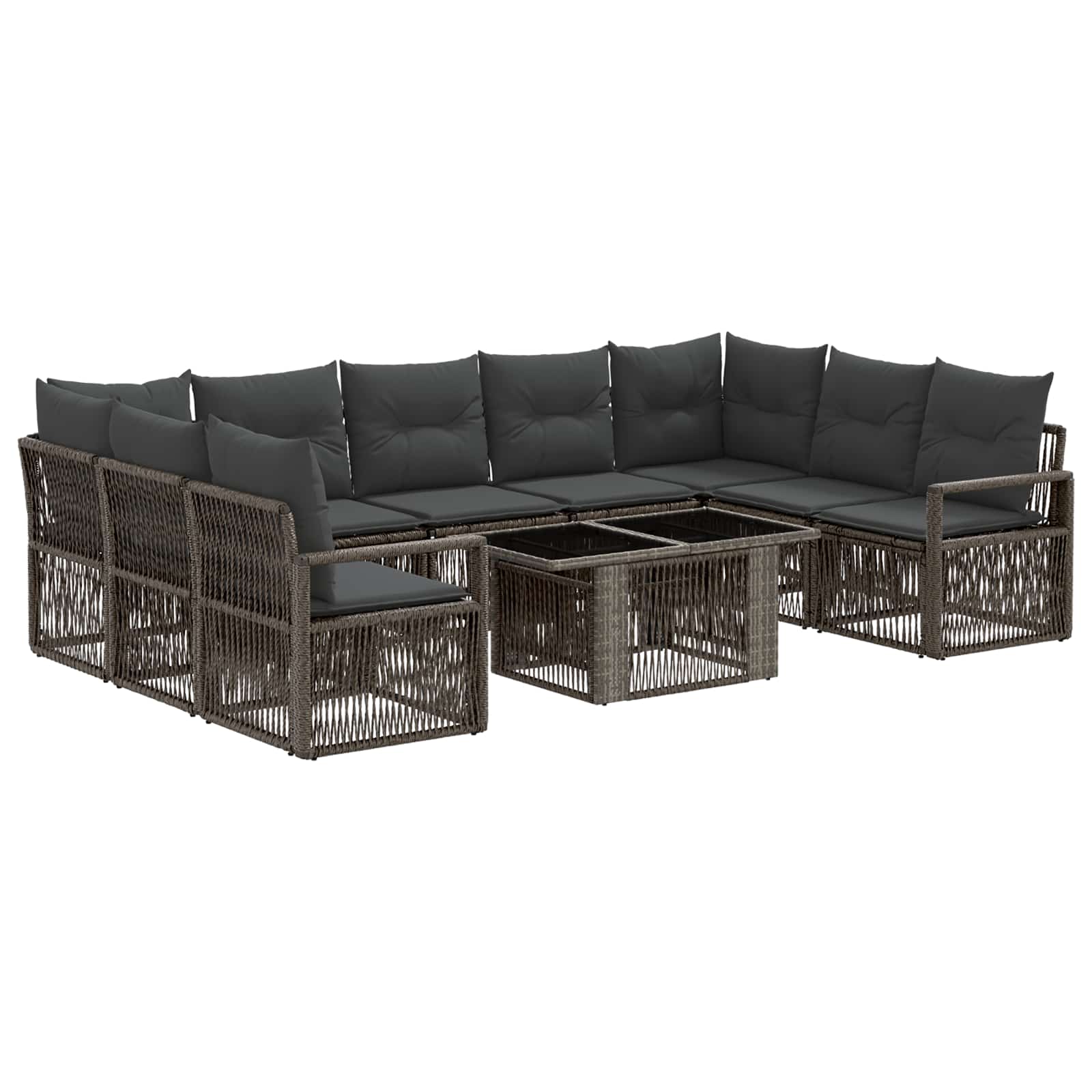Gartensofa-set 10 stk. Grau und Dunkelgrau Poly-Rattan