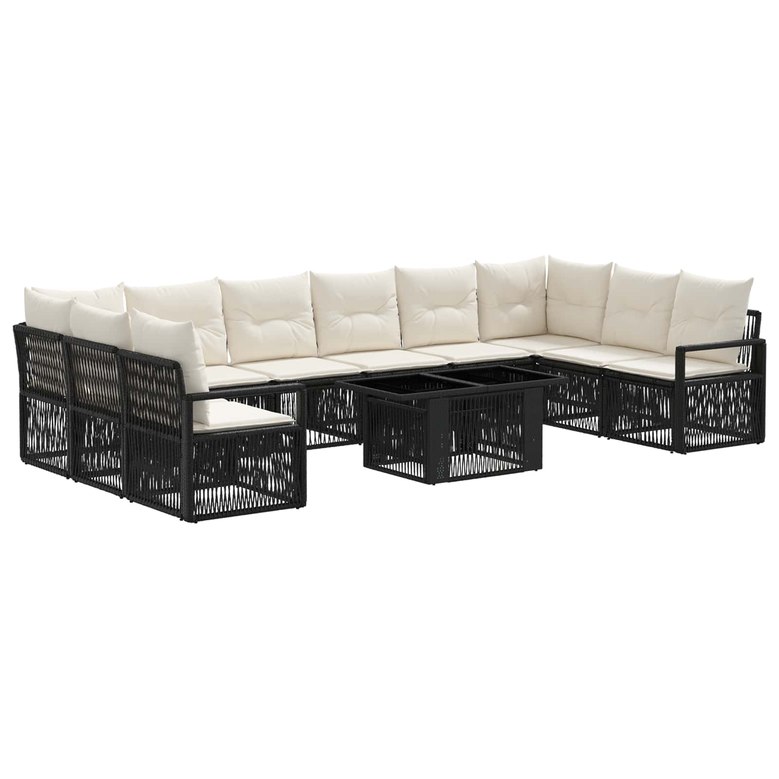 Gartensofa-set 11 stk. Schwarz und Cremeweiß Poly-Rattan