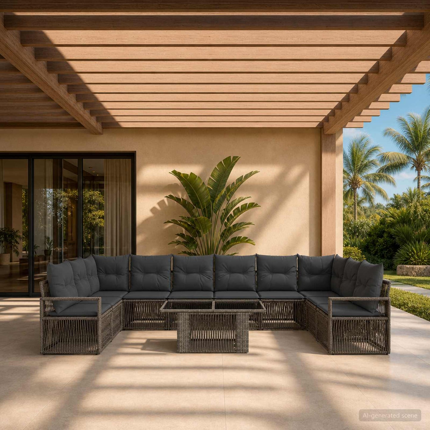 Gartensofa-set 11 stk. Grau und Dunkelgrau Poly-Rattan