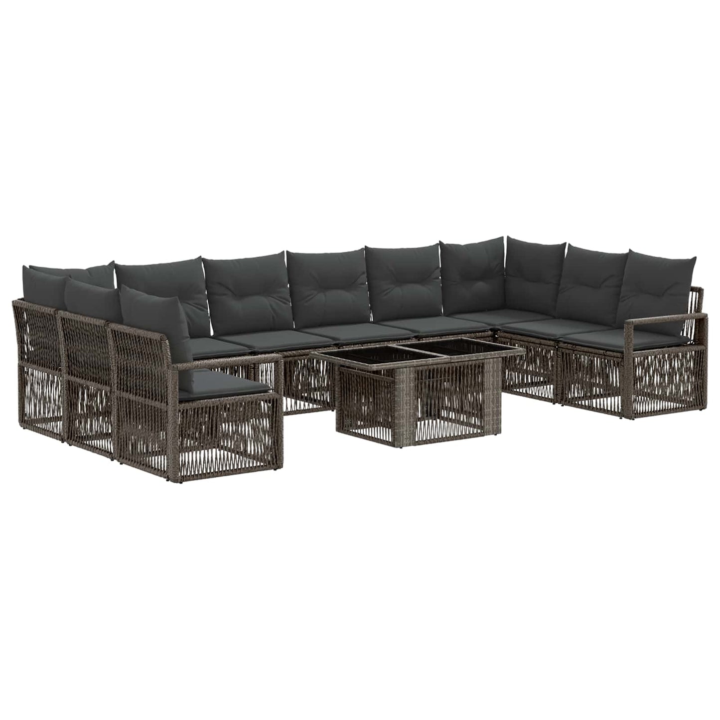 Gartensofa-set 11 stk. Grau und Dunkelgrau Poly-Rattan