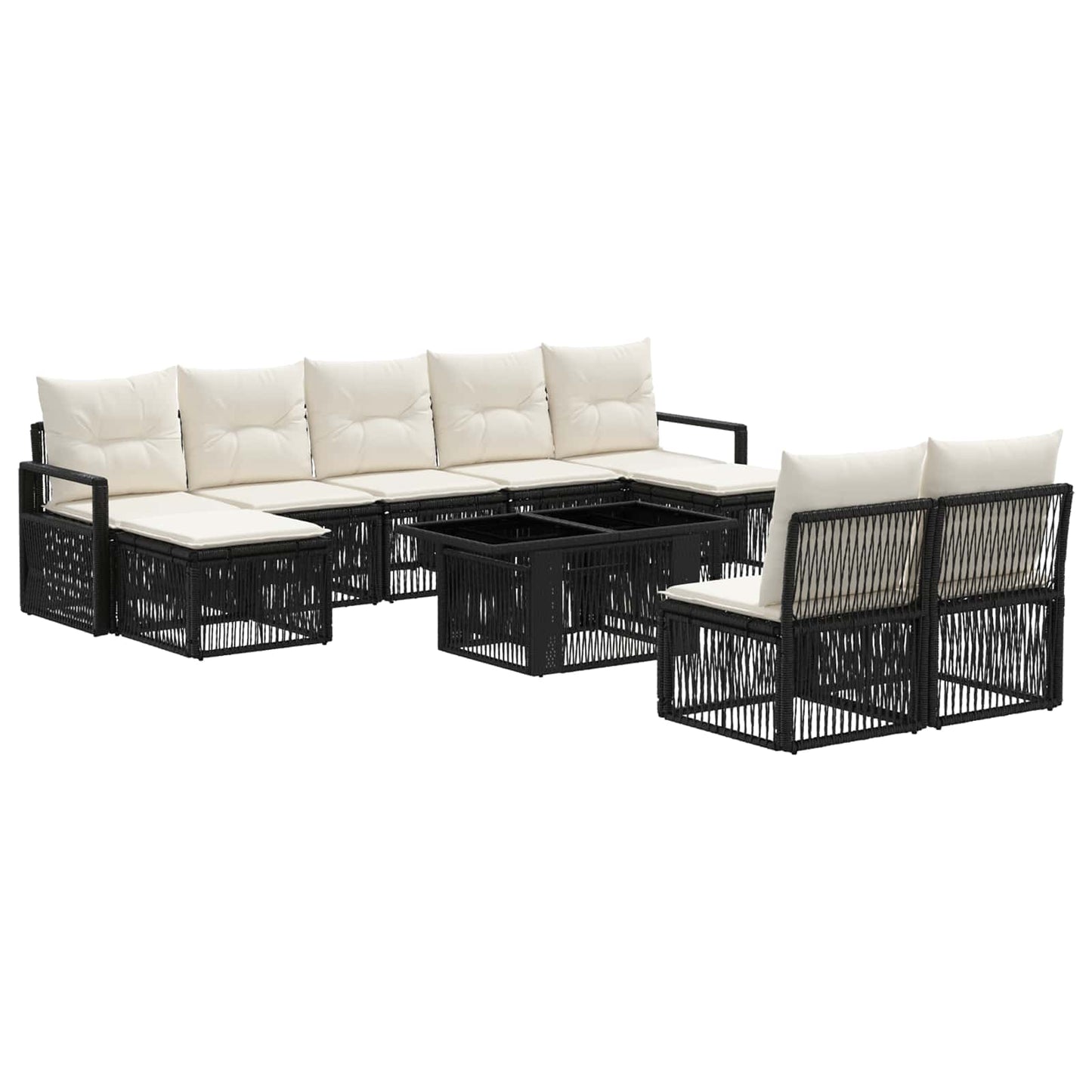 Gartensofa-set 10 stk. Schwarz und Cremeweiß Poly-Rattan