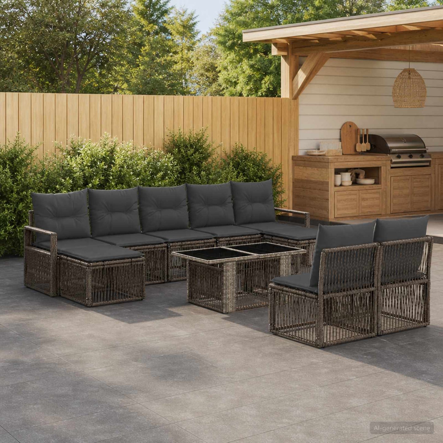 Gartensofa-set 10 stk. Grau und Dunkelgrau Poly-Rattan