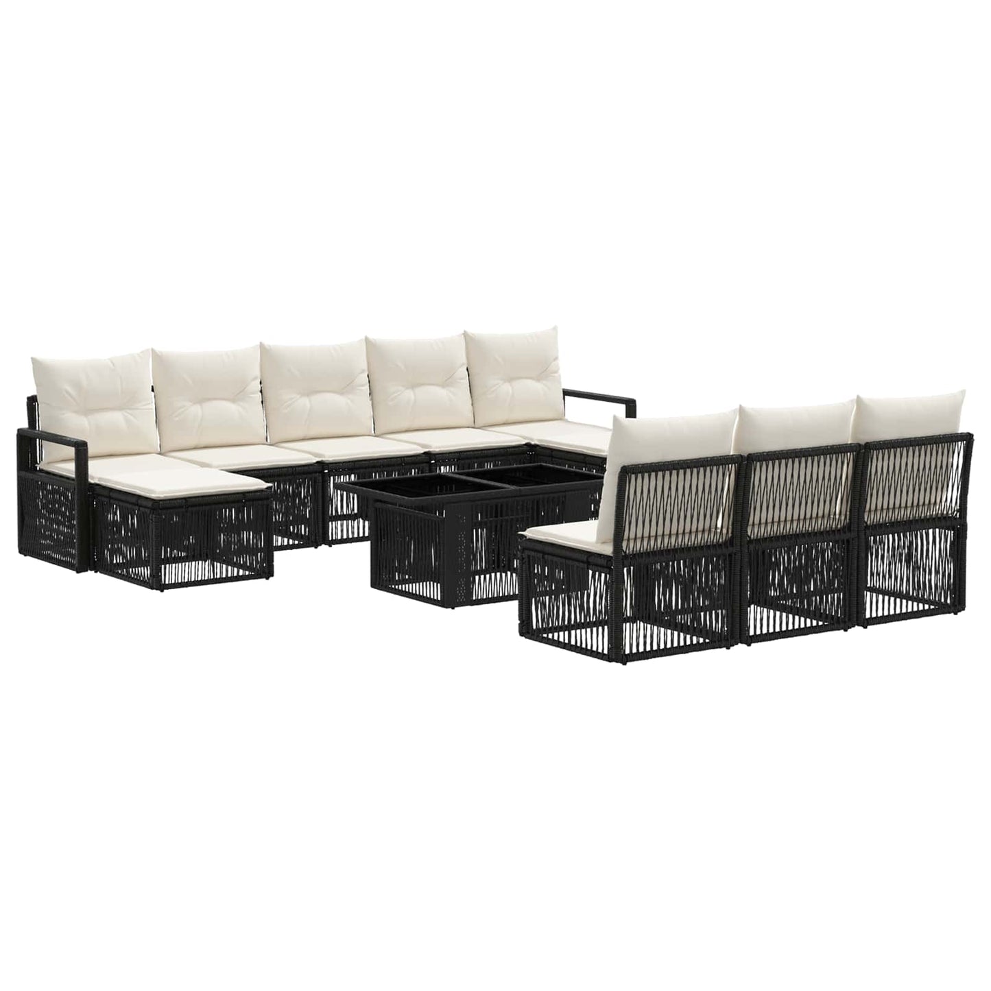 Gartensofa-set 11 stk. Schwarz und Cremeweiß Poly-Rattan