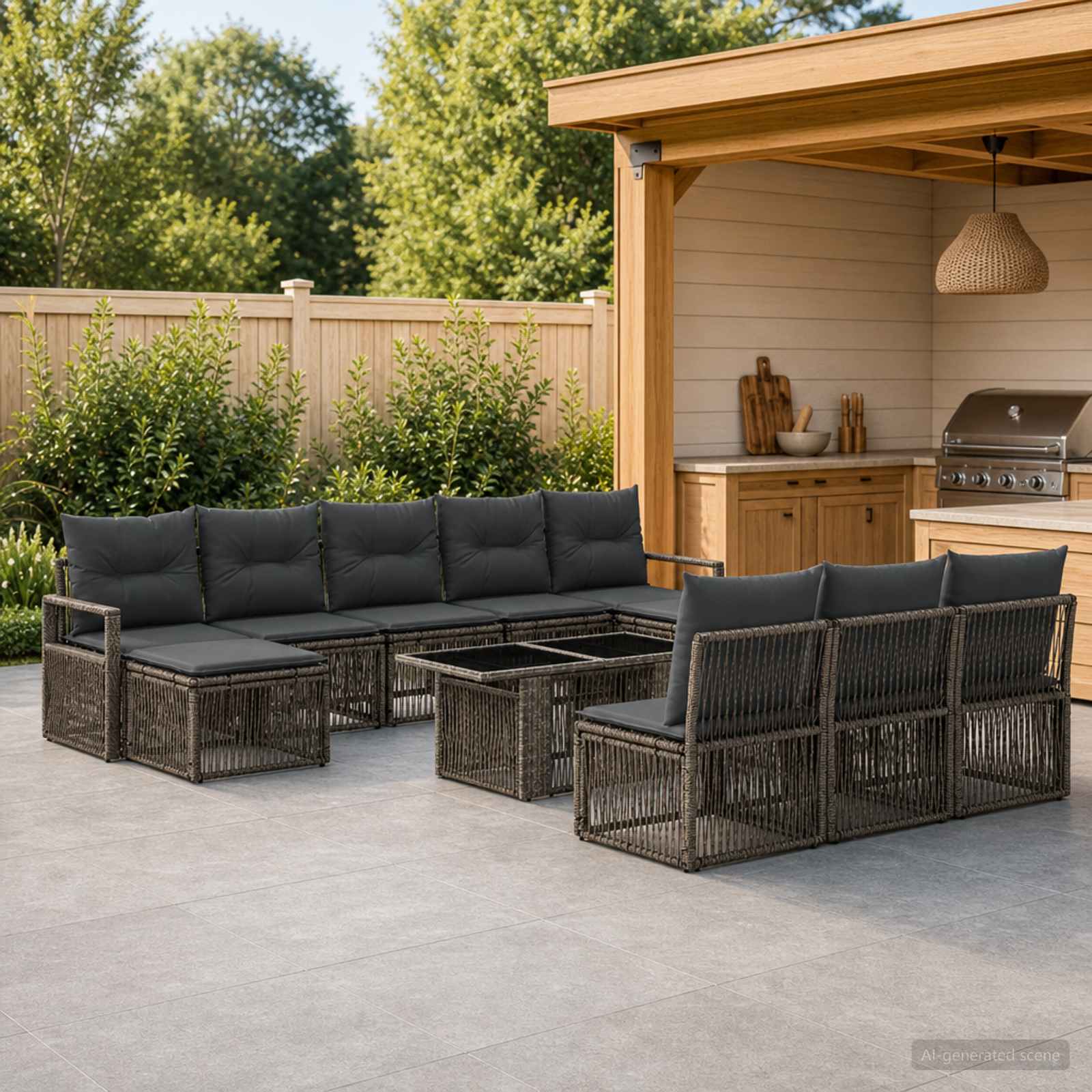 Gartensofa-set 11 stk. Grau und Dunkelgrau Poly-Rattan
