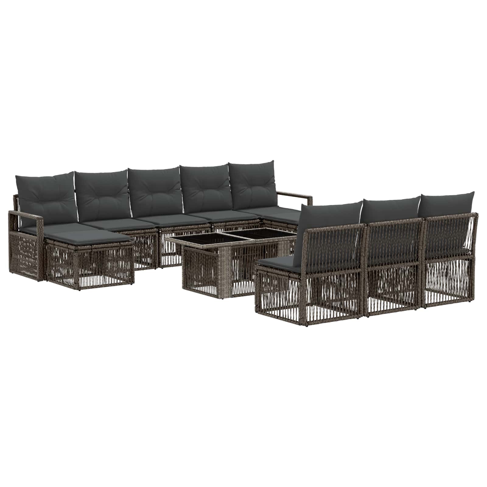 Gartensofa-set 11 stk. Grau und Dunkelgrau Poly-Rattan