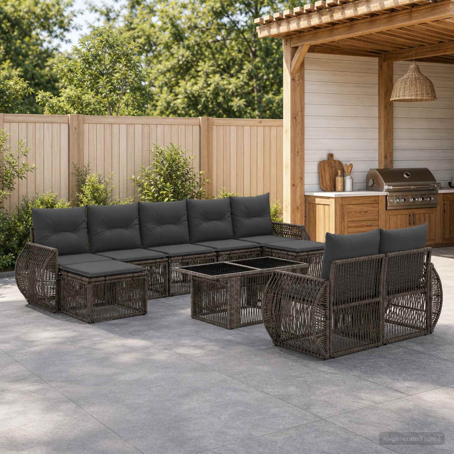 Gartensofa-set 10 stk. Grau und Dunkelgrau Poly-Rattan