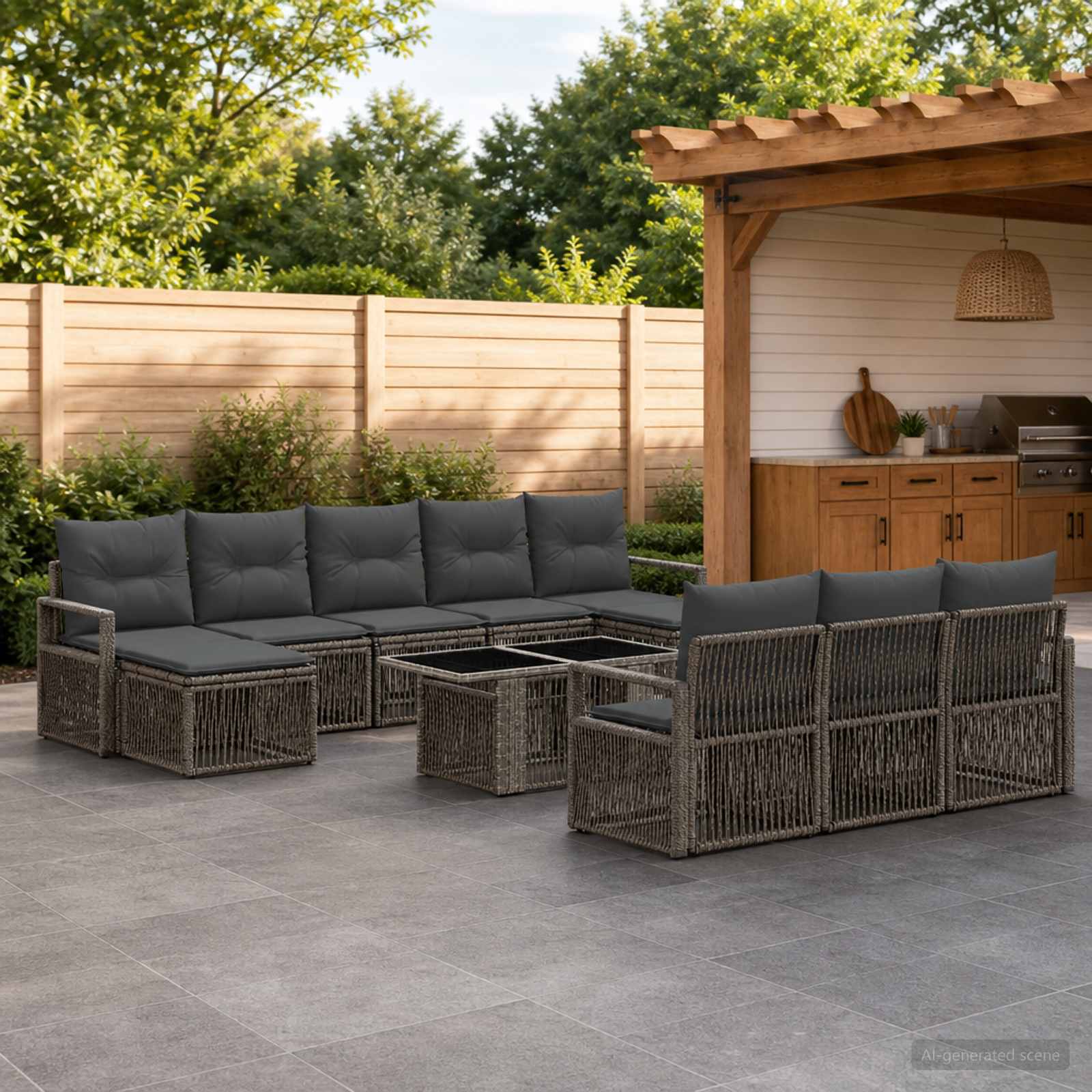 Gartensofa-set 11 stk. Grau und Dunkelgrau Poly-Rattan