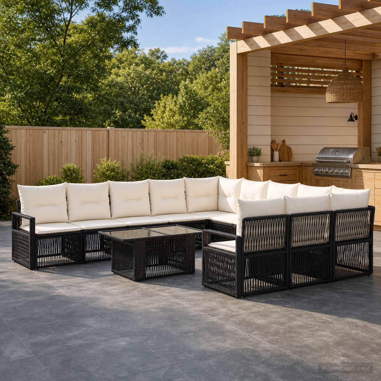 Gartensofa-set 12 stk. Schwarz und Cremeweiß Poly-Rattan