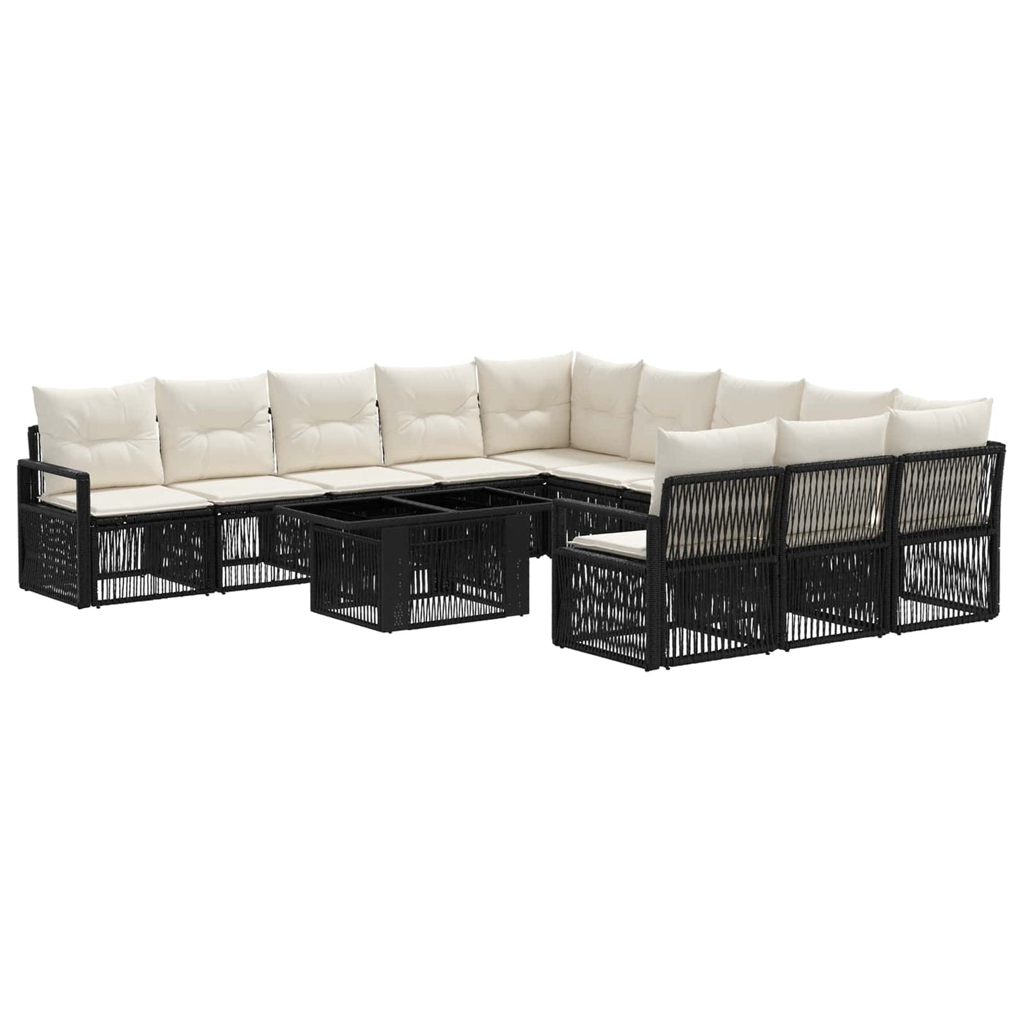 Gartensofa-set 12 stk. Schwarz und Cremeweiß Poly-Rattan