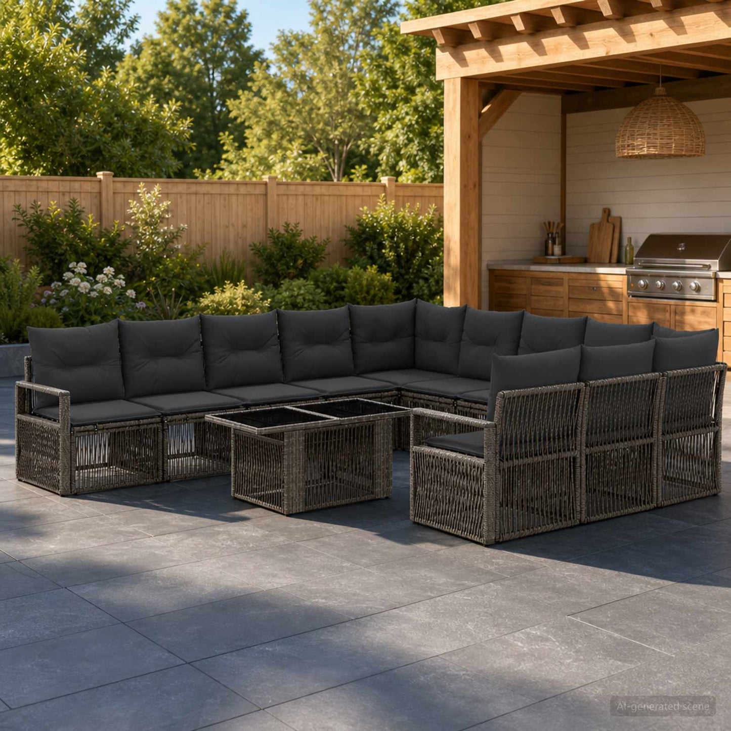 Gartensofa-set 12 stk. Grau und Dunkelgrau Poly-Rattan