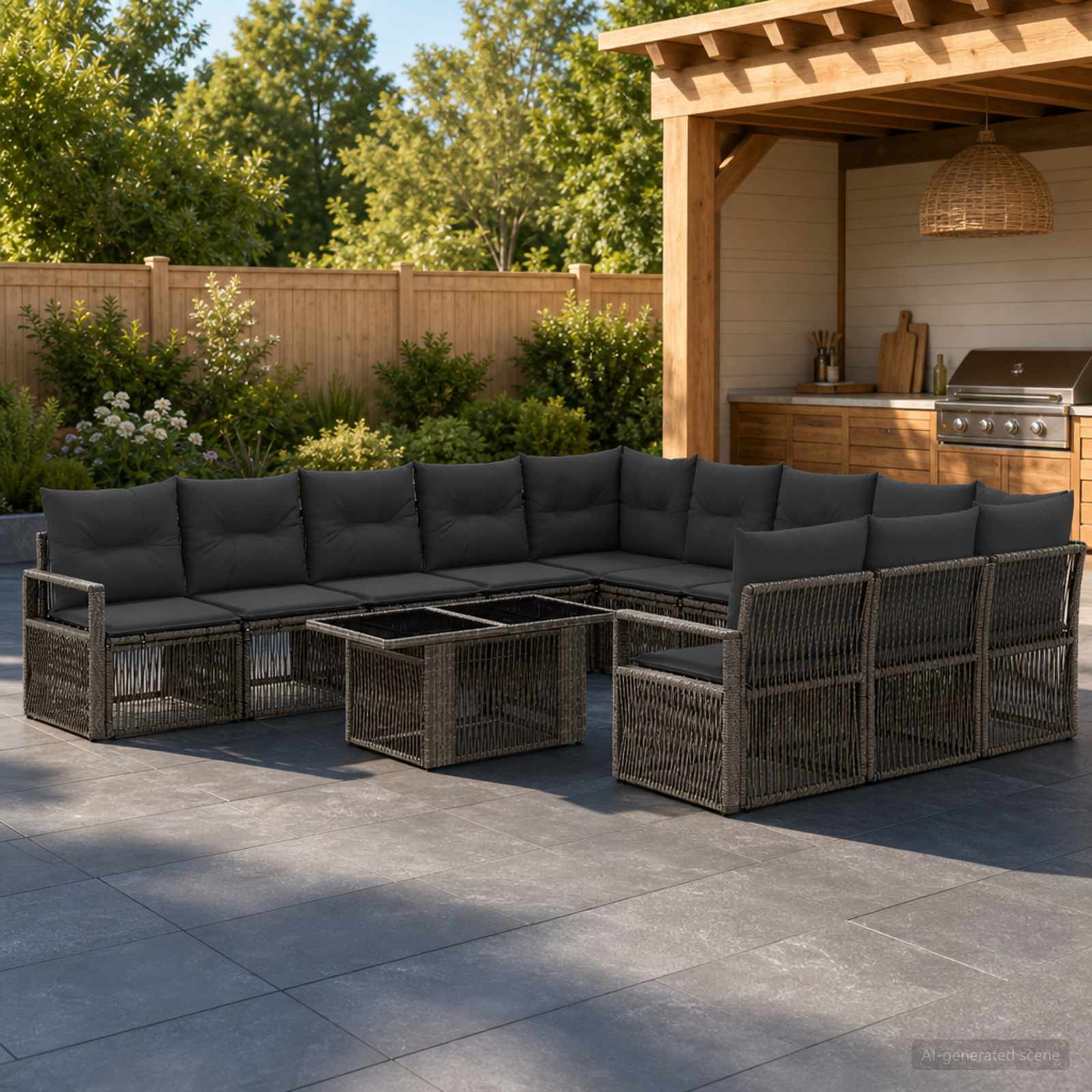 Gartensofa-set 12 stk. Grau und Dunkelgrau Poly-Rattan