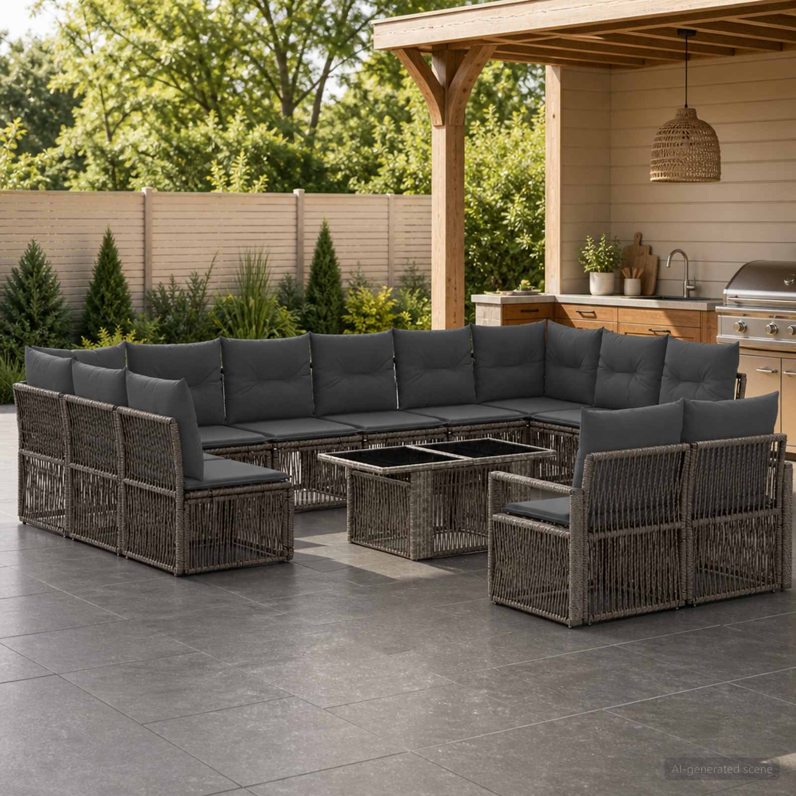 Gartensofa-set 13 stk. Grau und Dunkelgrau Poly-Rattan