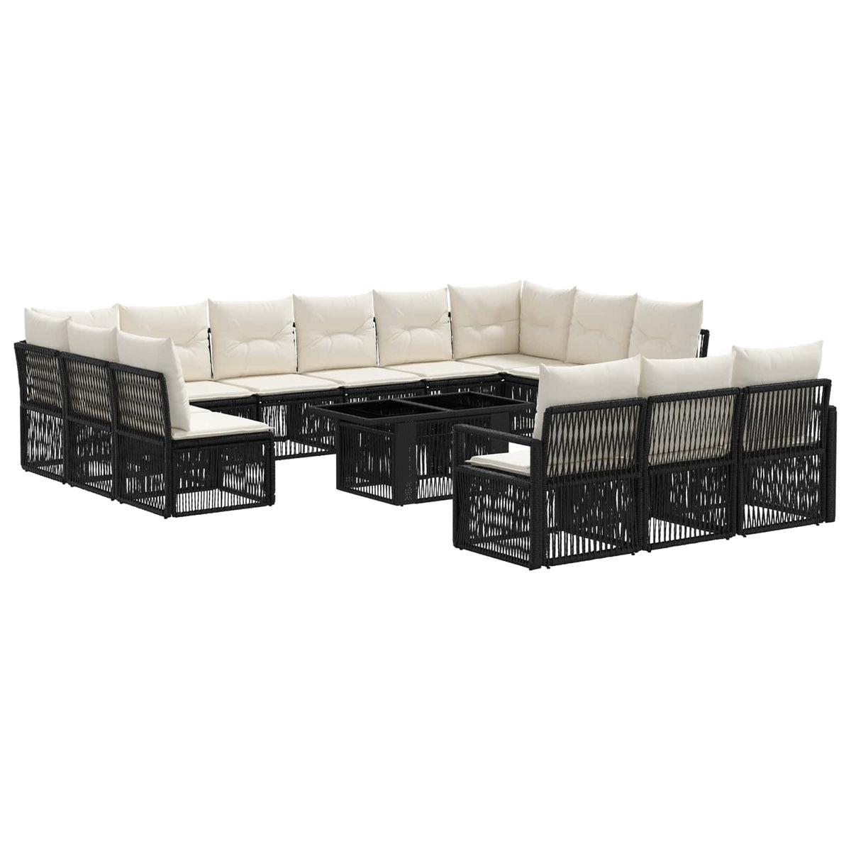 Gartensofa-set 14 stk. Schwarz und Cremeweiß Poly-Rattan