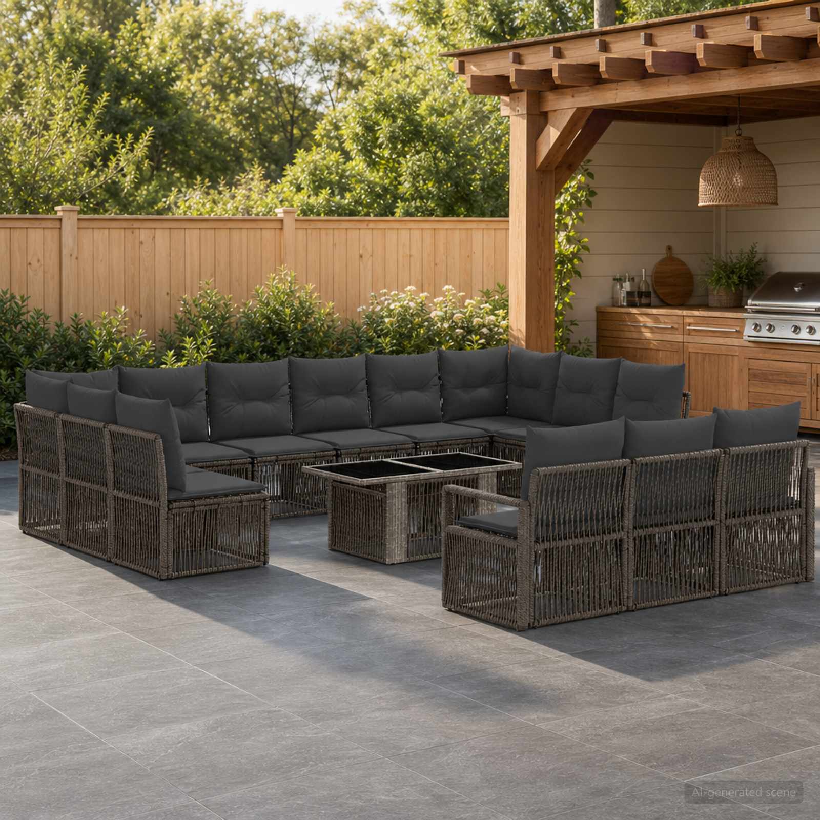 Gartensofa-set 14 stk. Grau und Dunkelgrau Poly-Rattan