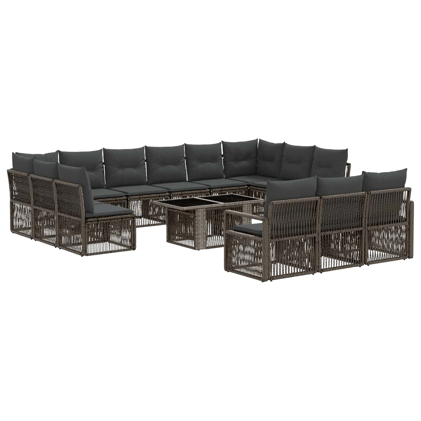 Gartensofa-set 14 stk. Grau und Dunkelgrau Poly-Rattan