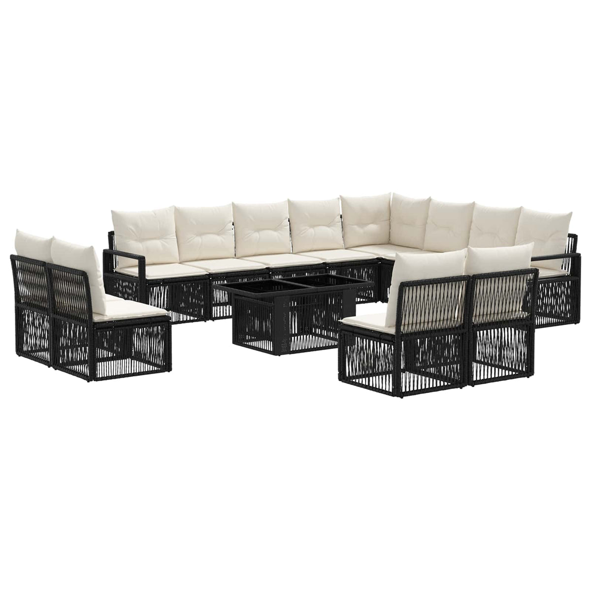 Gartensofa-set 13 stk. Schwarz und Cremeweiß Poly-Rattan