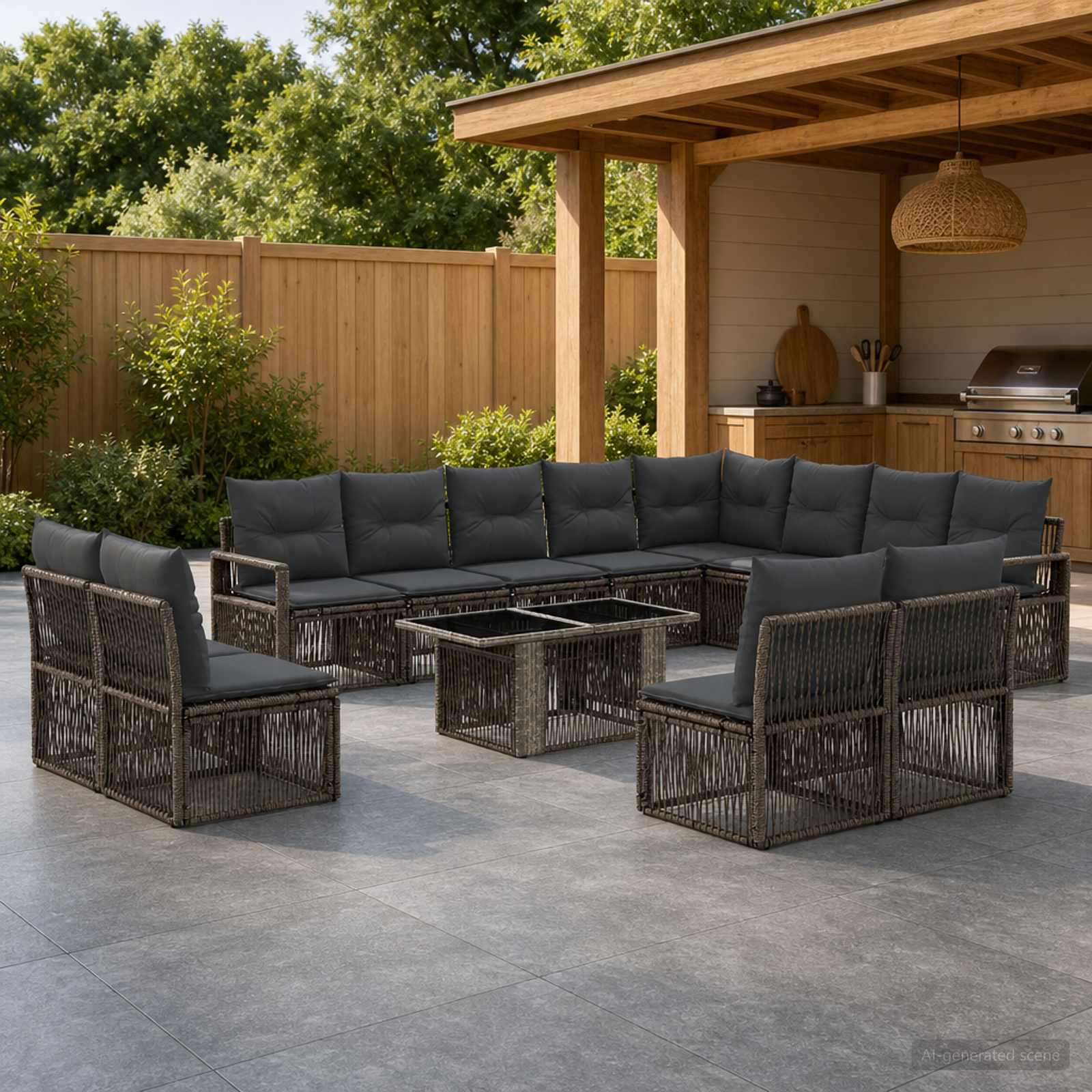 Gartensofa-set 13 stk. Grau und Dunkelgrau Poly-Rattan