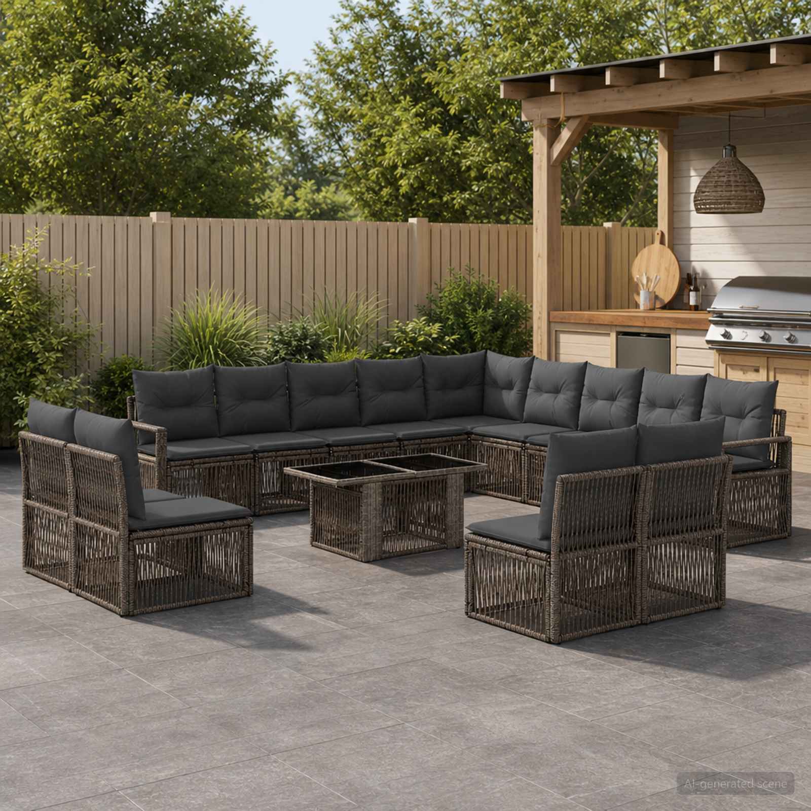 Gartensofa-set 14 stk. Grau und Dunkelgrau Poly-Rattan