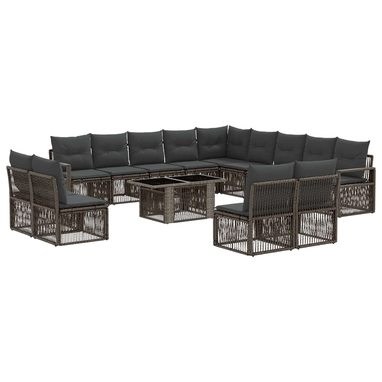 Gartensofa-set 14 stk. Grau und Dunkelgrau Poly-Rattan