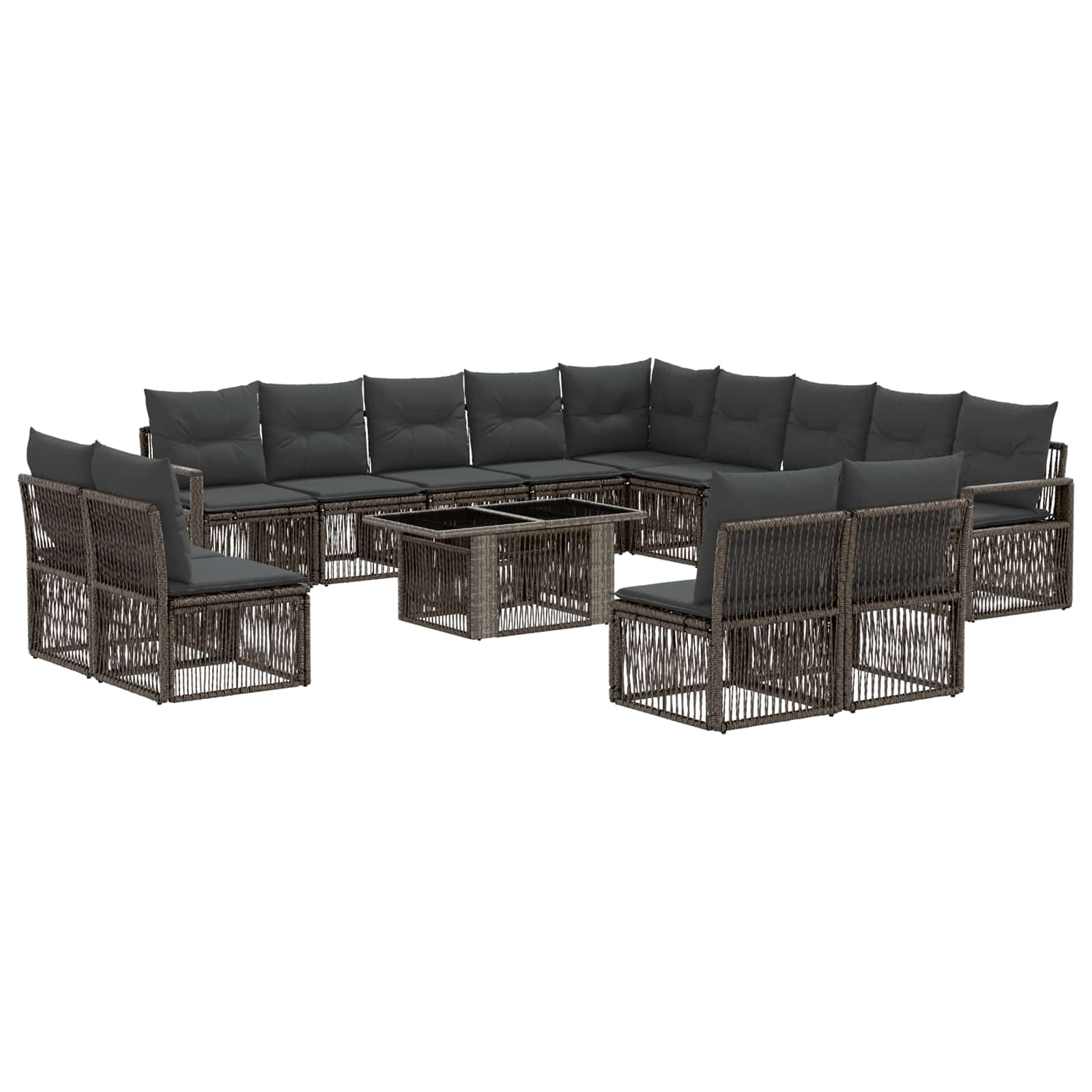 Gartensofa-set 14 stk. Grau und Dunkelgrau Poly-Rattan