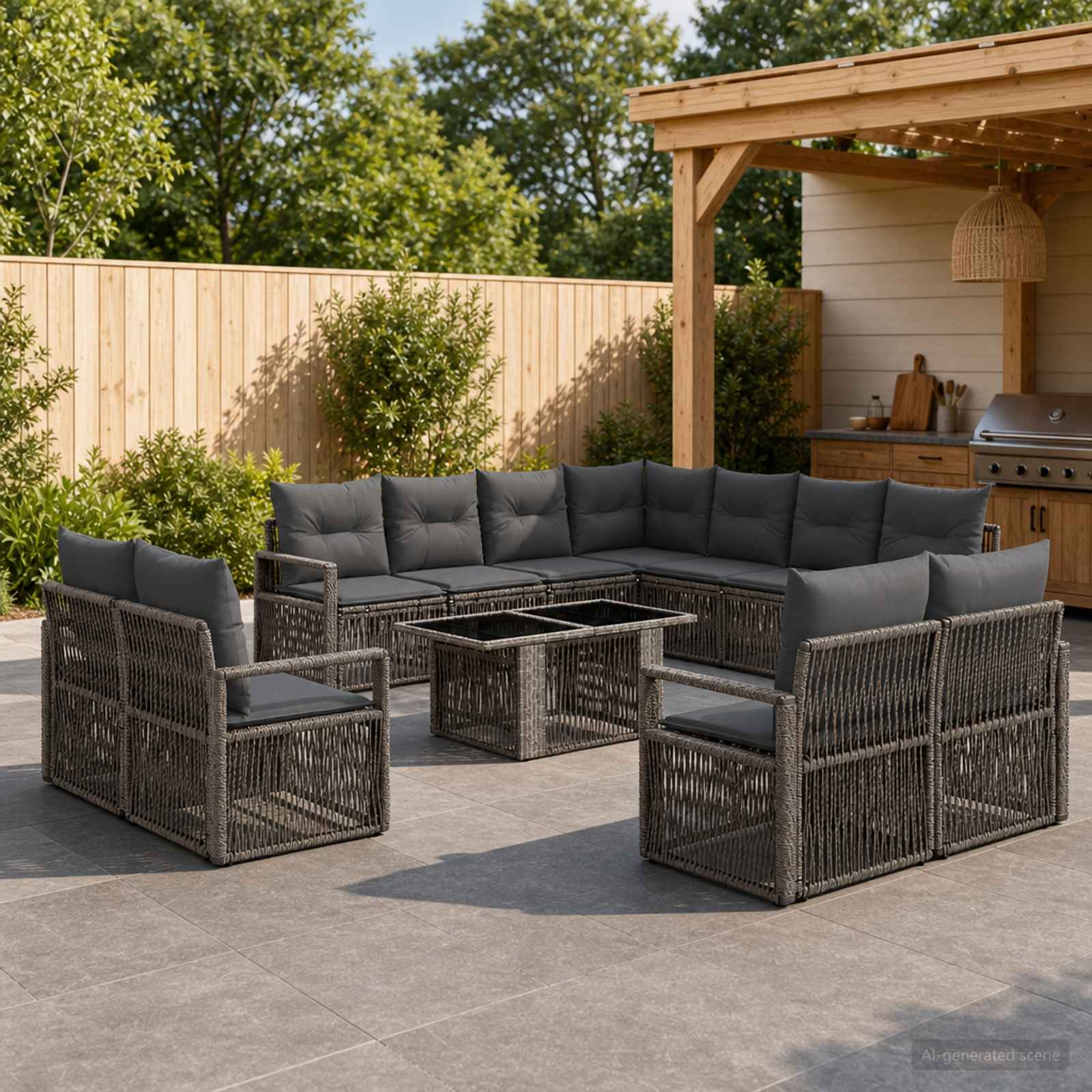 Gartensofa-set 12 stk. Grau und Dunkelgrau Poly-Rattan