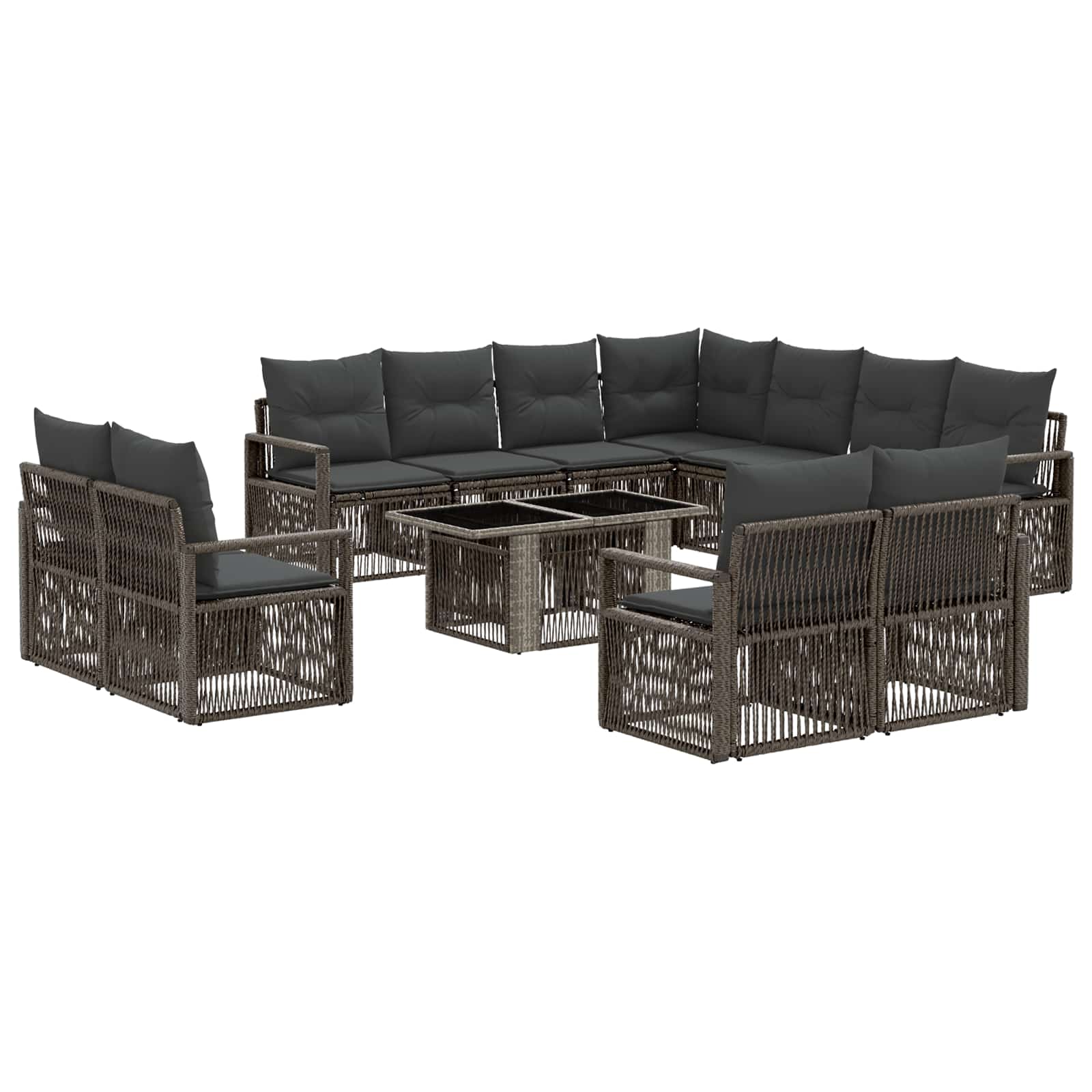 Gartensofa-set 12 stk. Grau und Dunkelgrau Poly-Rattan