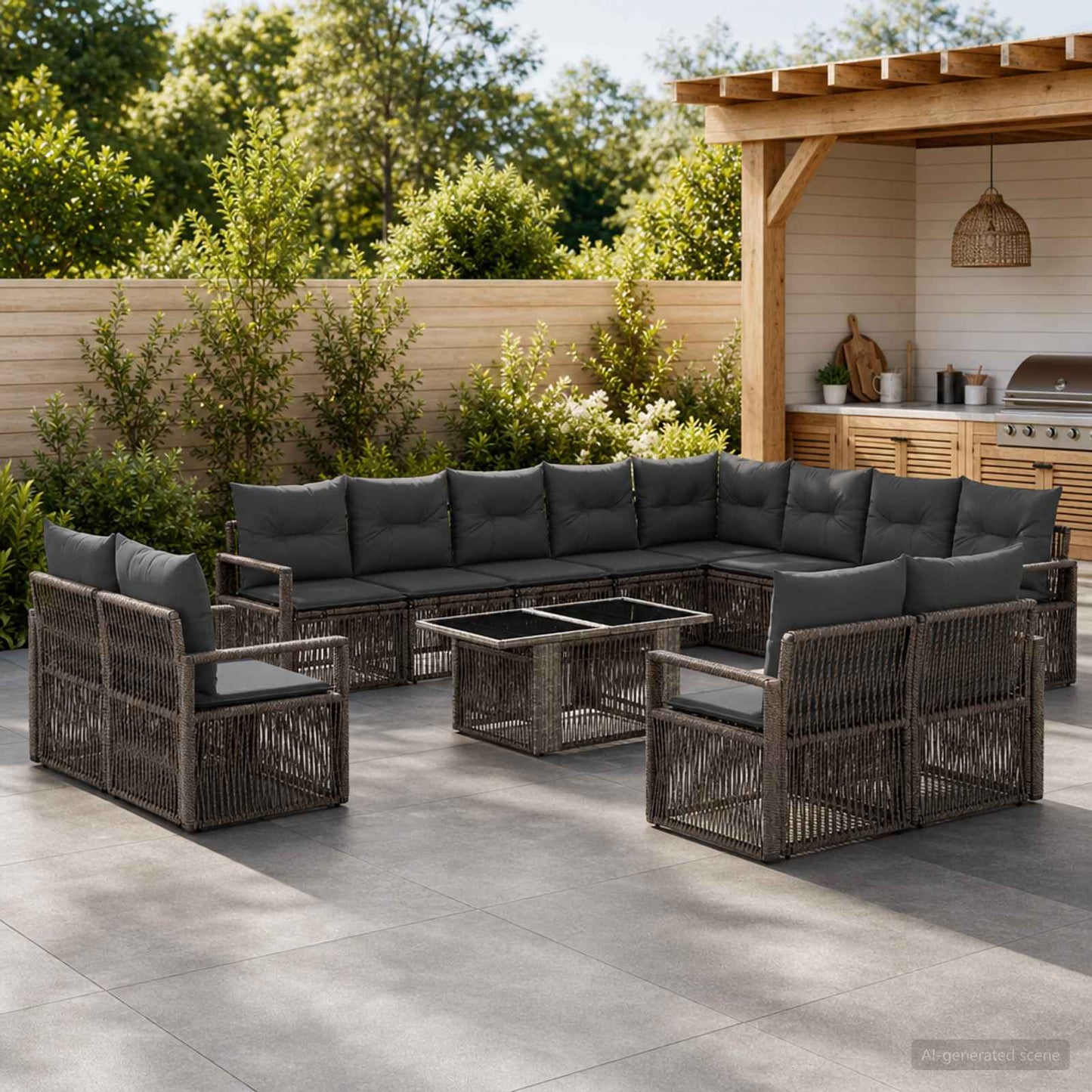 Gartensofa-set 13 stk. Grau und Dunkelgrau Poly-Rattan