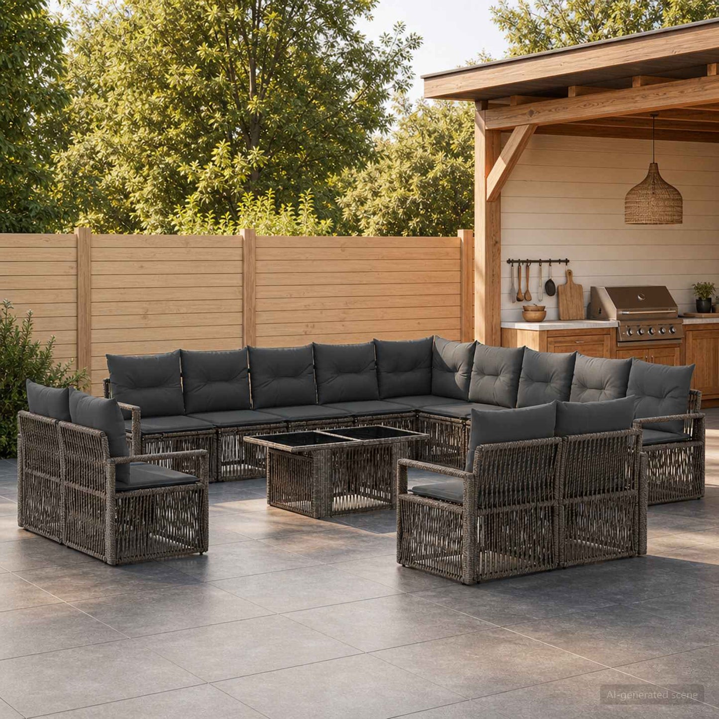 Gartensofa-set 14 stk. Grau und Dunkelgrau Poly-Rattan
