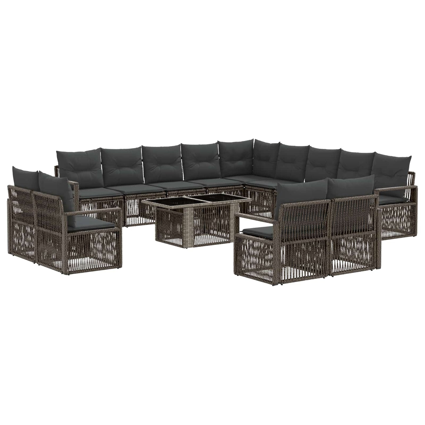 Gartensofa-set 14 stk. Grau und Dunkelgrau Poly-Rattan