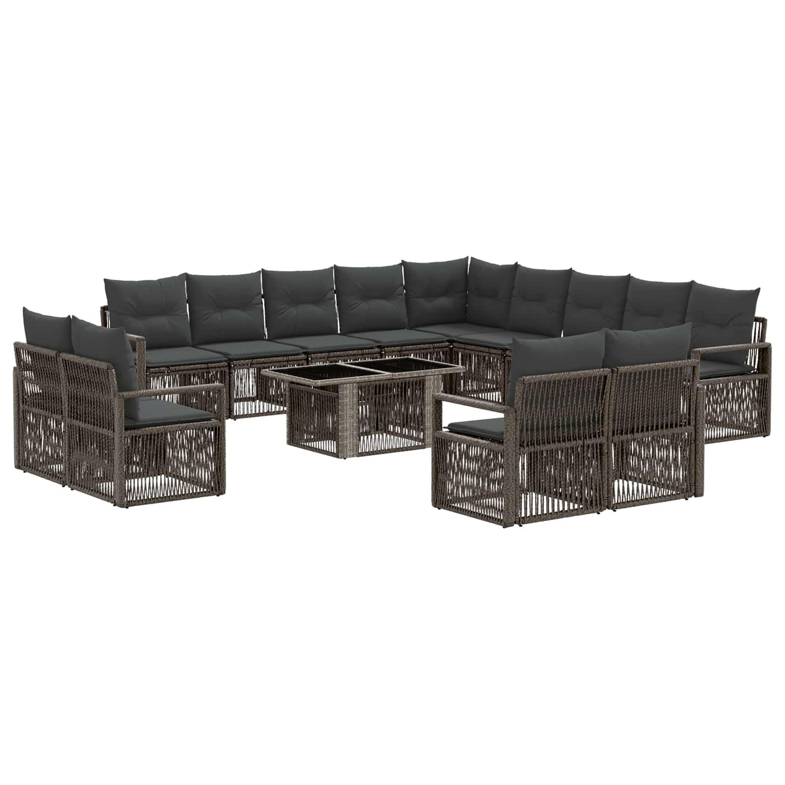 Gartensofa-set 14 stk. Grau und Dunkelgrau Poly-Rattan