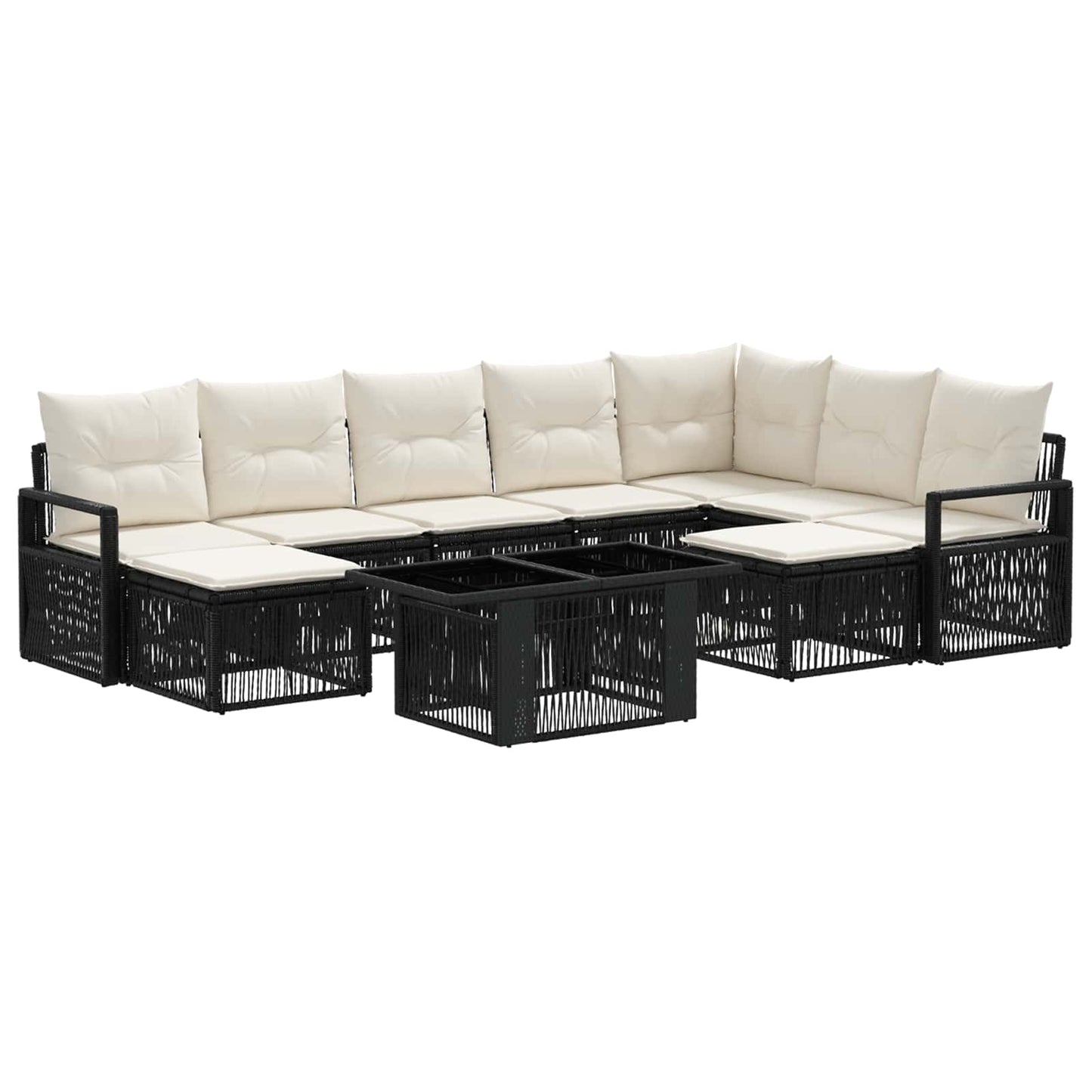 Gartensofa-set 10 stk. Schwarz und Cremeweiß Poly-Rattan