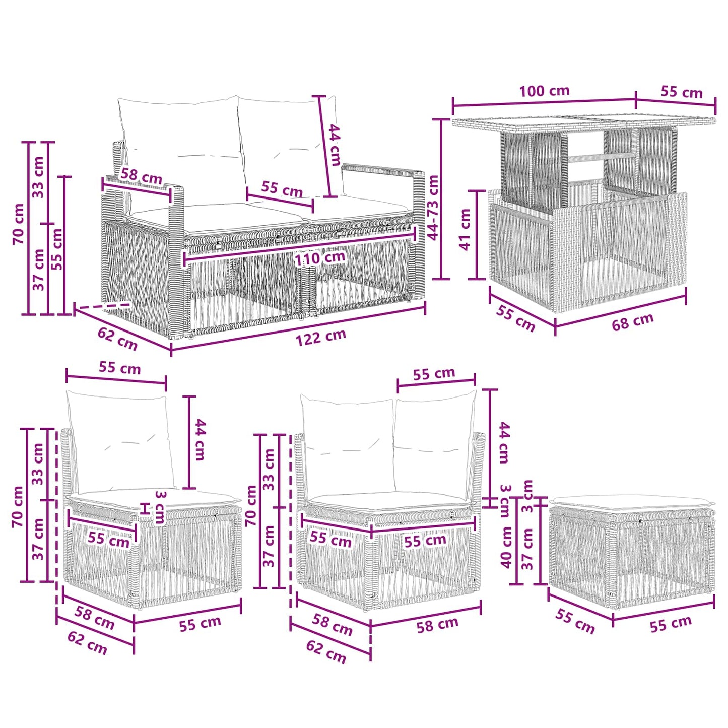 Gartensofa-set 10 stk. Schwarz und Cremeweiß Poly-Rattan
