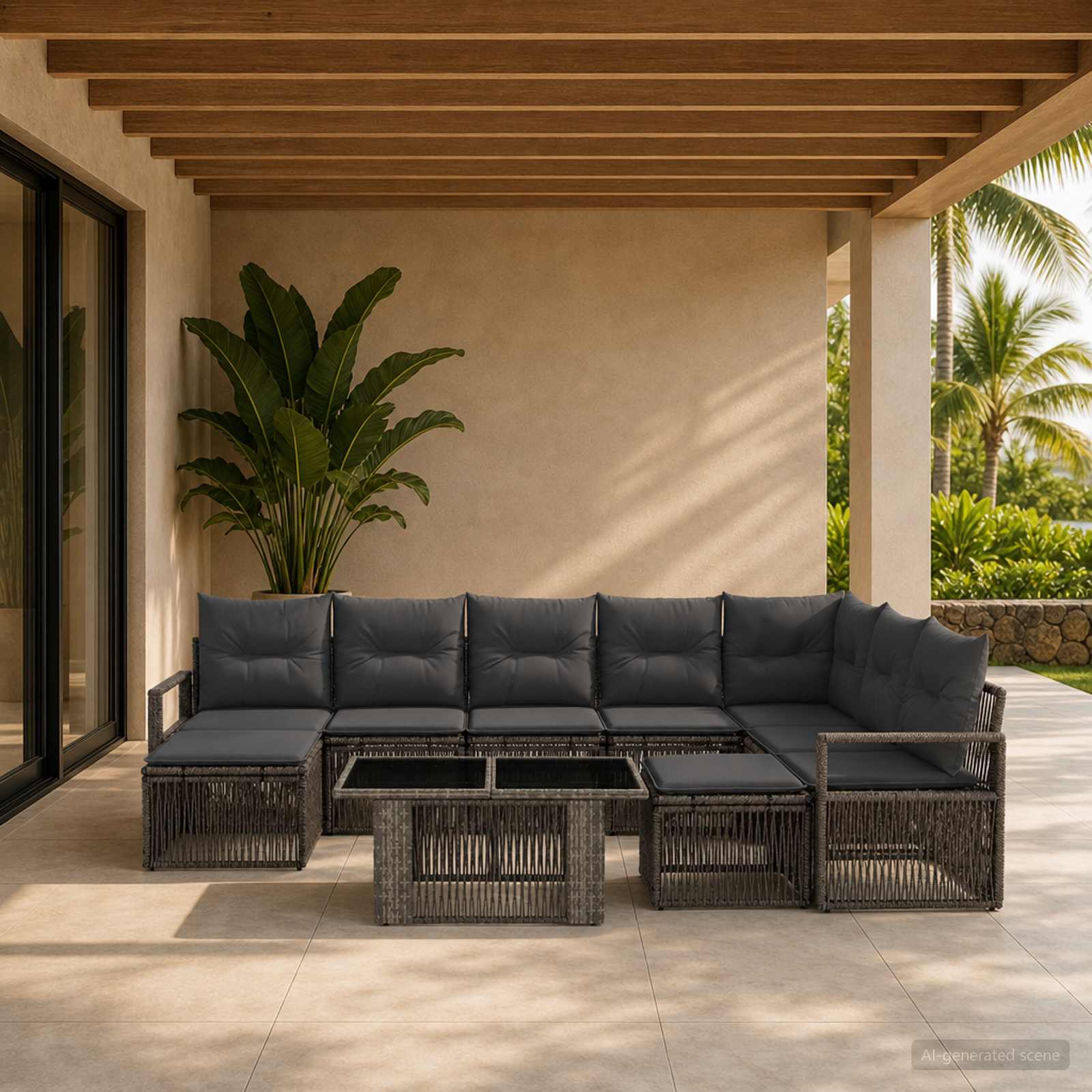 Gartensofa-set 10 stk. Grau und Dunkelgrau Poly-Rattan