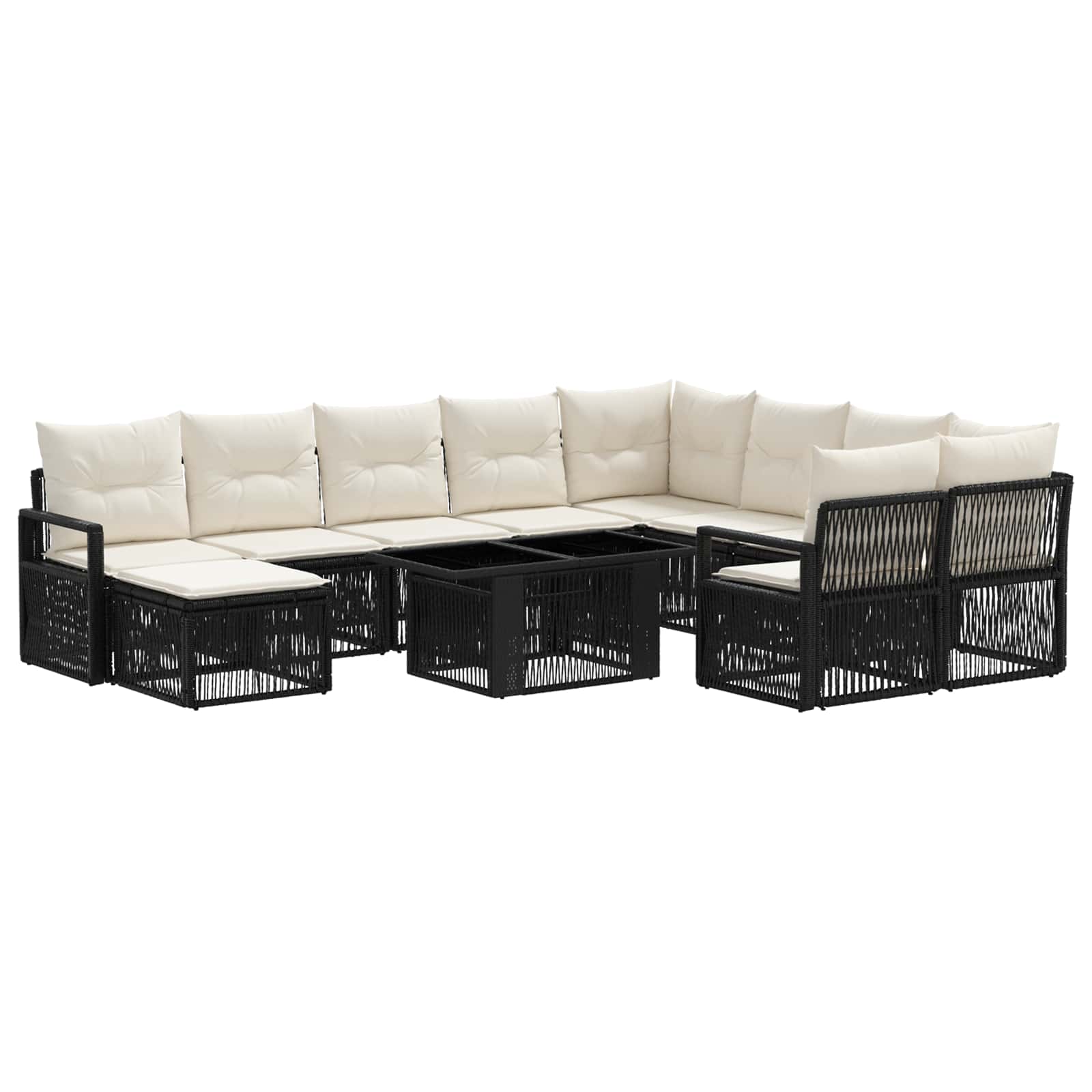 Gartensofa-set 11 stk. Schwarz und Cremeweiß Poly-Rattan