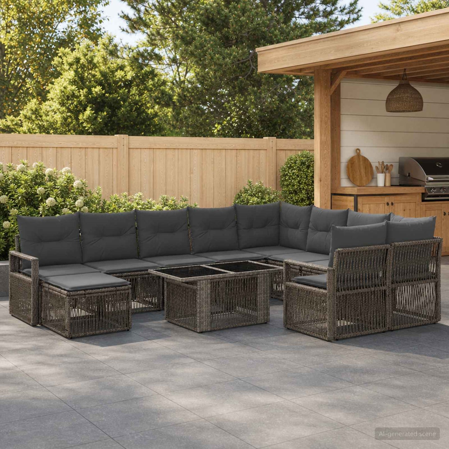Gartensofa-set 11 stk. Grau und Dunkelgrau Poly-Rattan