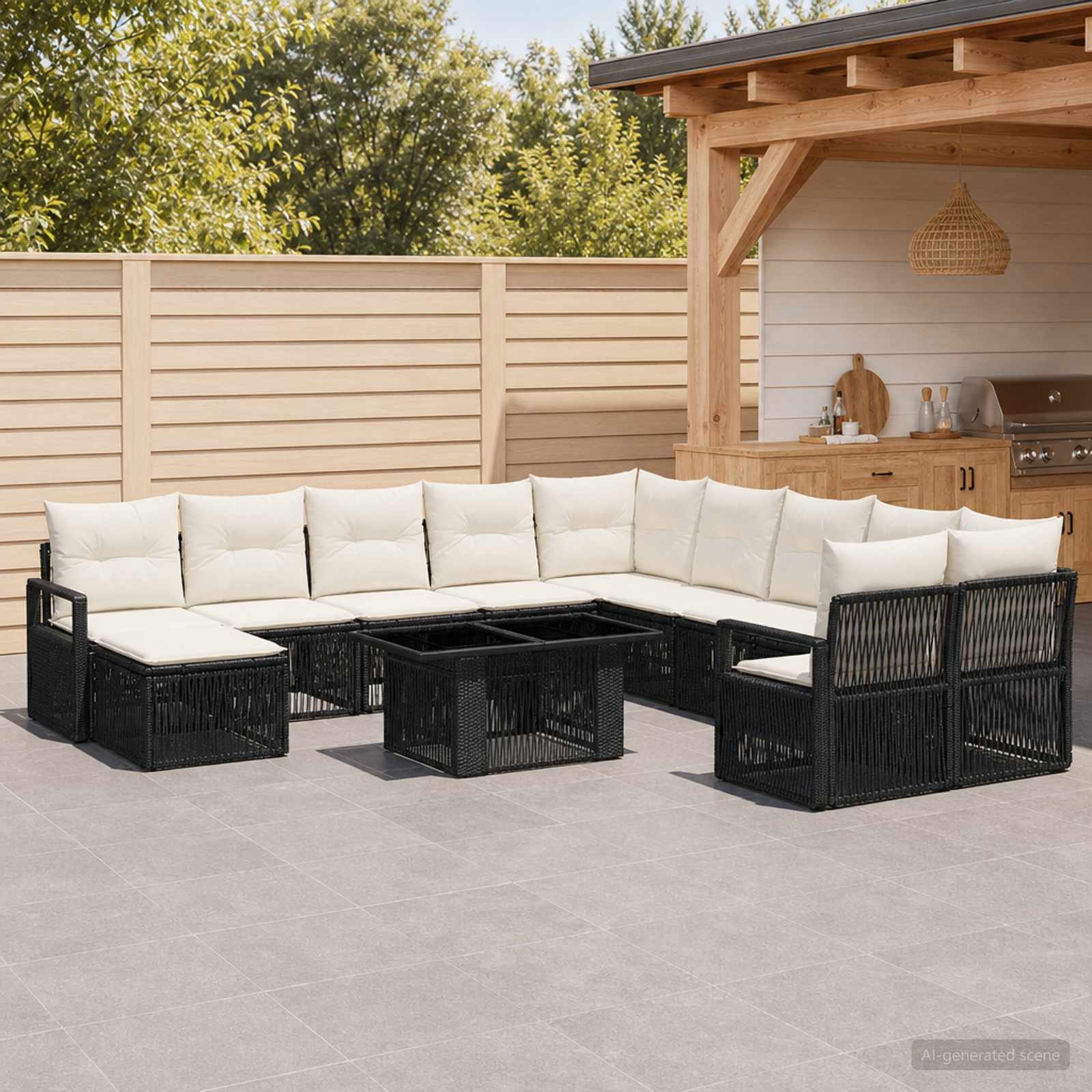 Gartensofa-set 12 stk. Schwarz und Cremeweiß Poly-Rattan