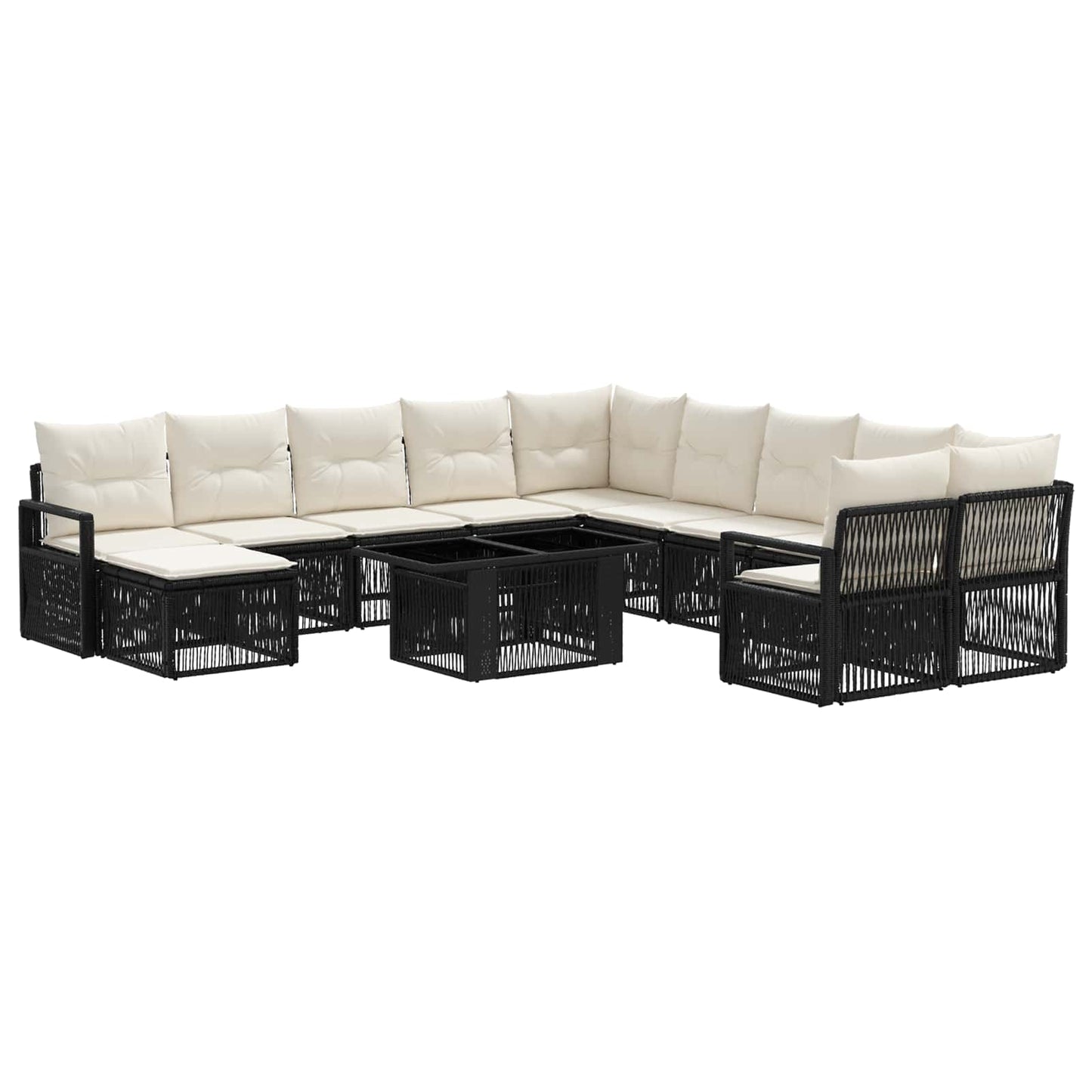 Gartensofa-set 12 stk. Schwarz und Cremeweiß Poly-Rattan