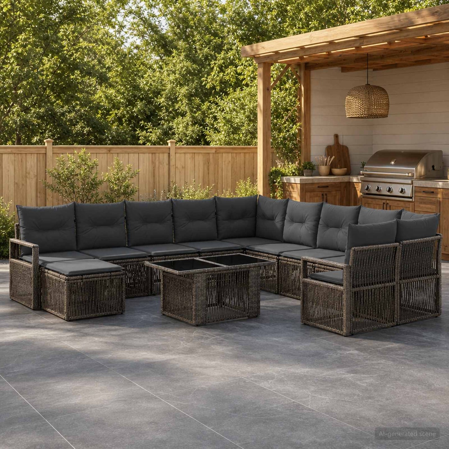 Gartensofa-set 12 stk. Grau und Dunkelgrau Poly-Rattan
