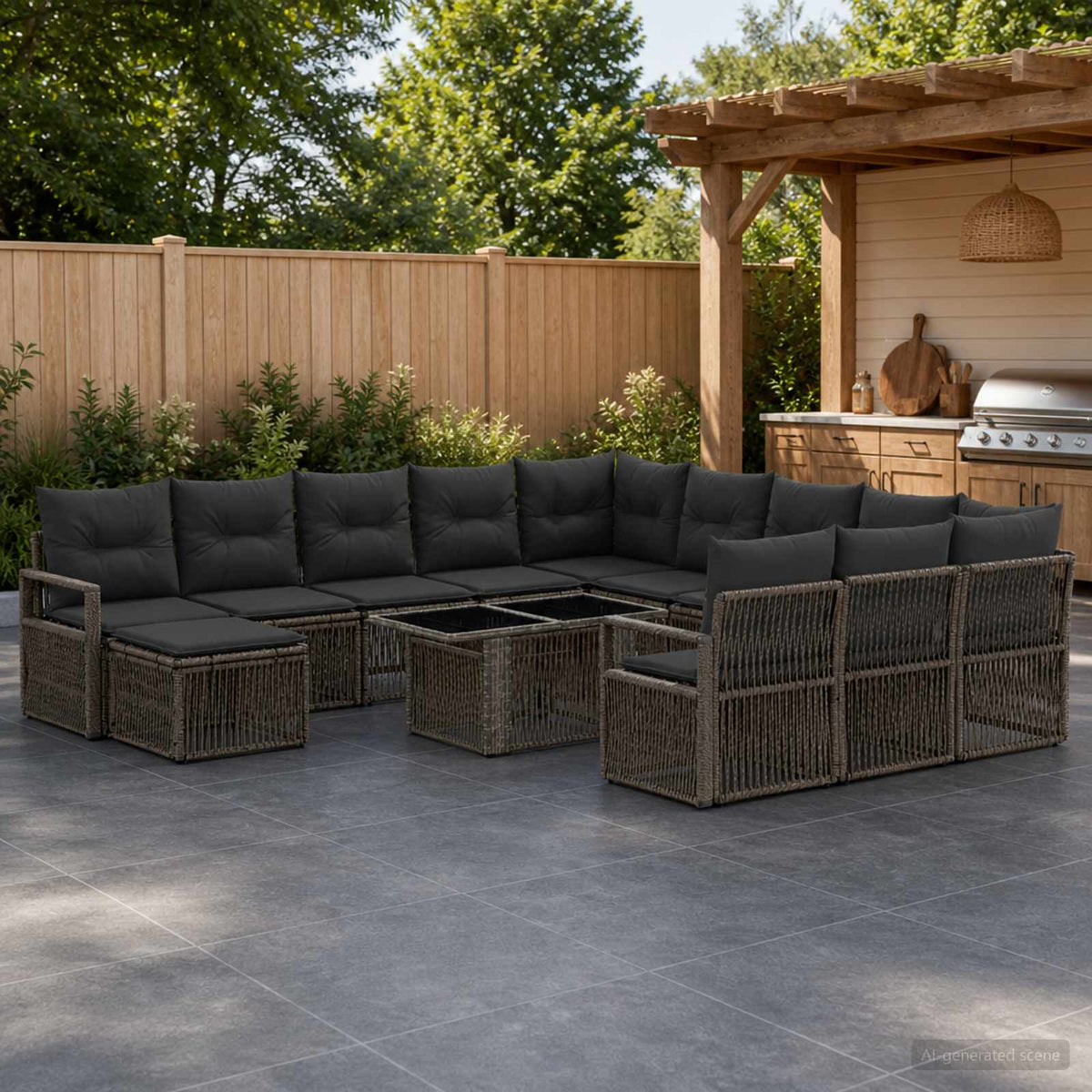 Gartensofa-set 13 stk. Grau und Dunkelgrau Poly-Rattan