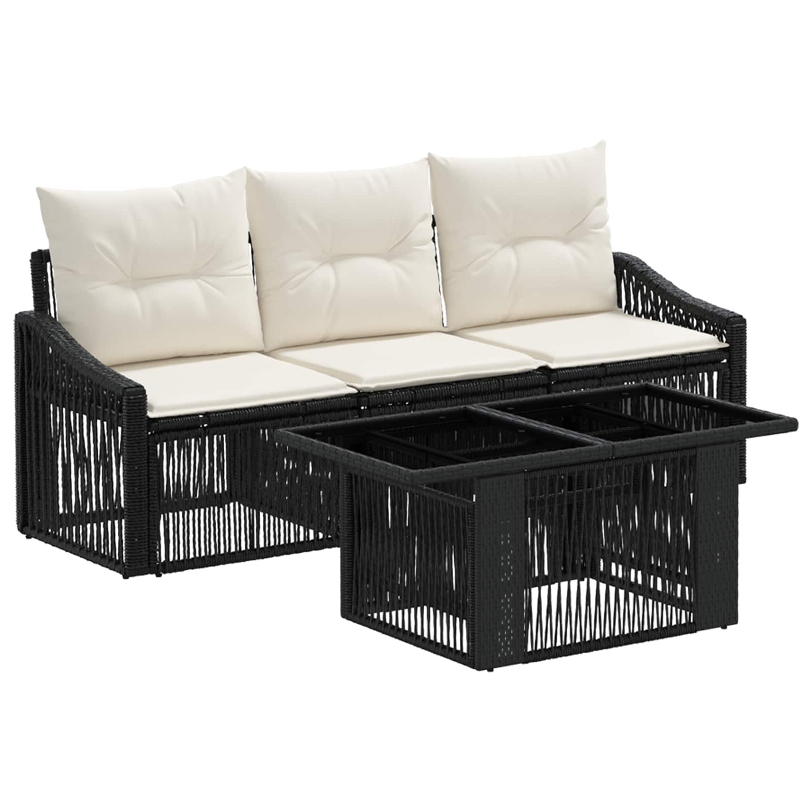 Gartensofa-set 4 stk. Schwarz und Cremeweiß Poly-Rattan