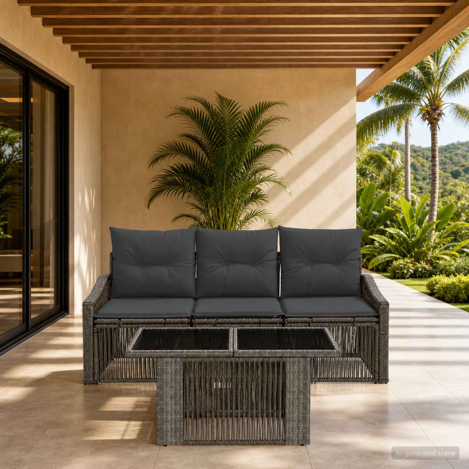 Gartensofa-set 4 stk. Grau und Dunkelgrau Poly-Rattan