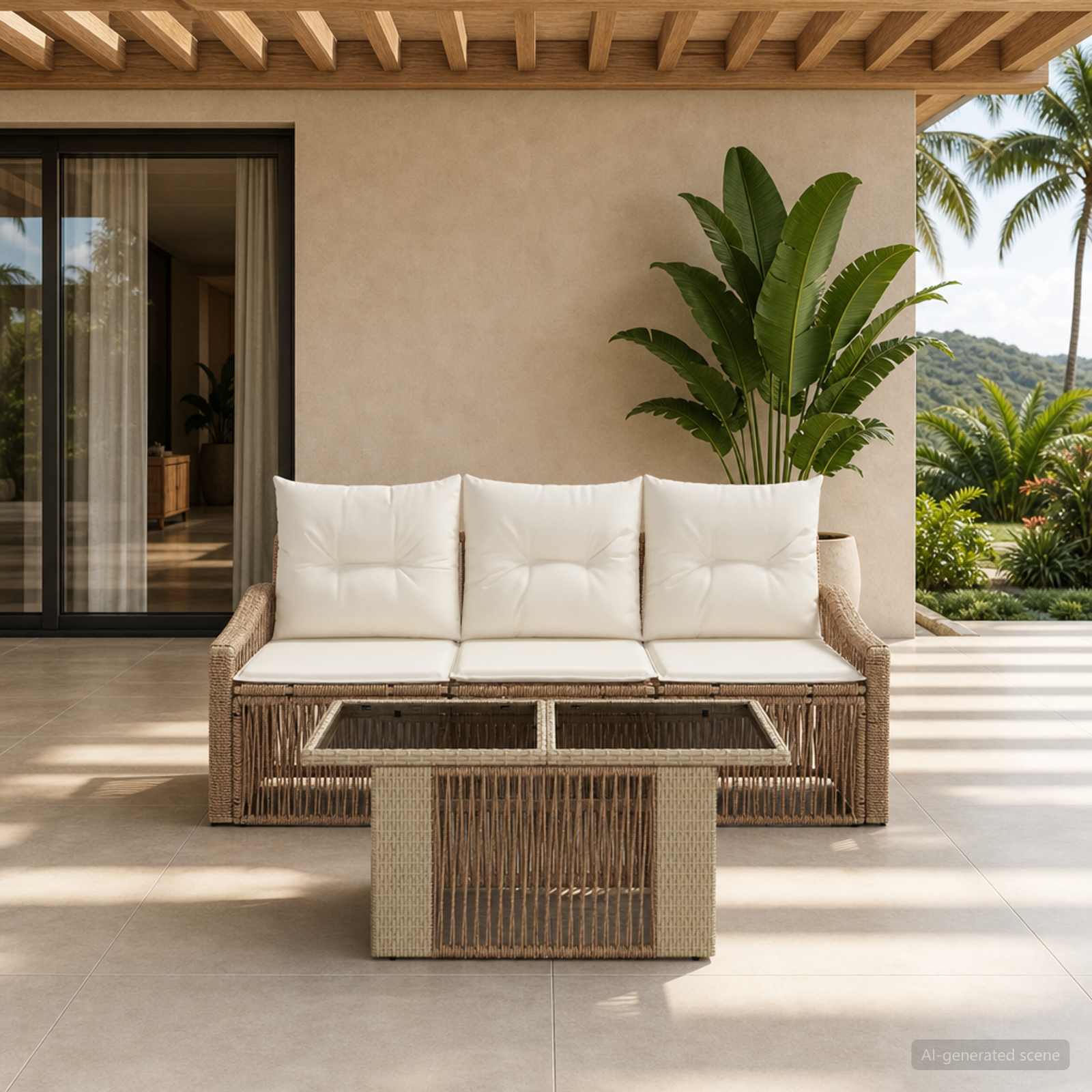 Gartensofa-set 4 stk. Beige und Cremeweiß Poly-Rattan