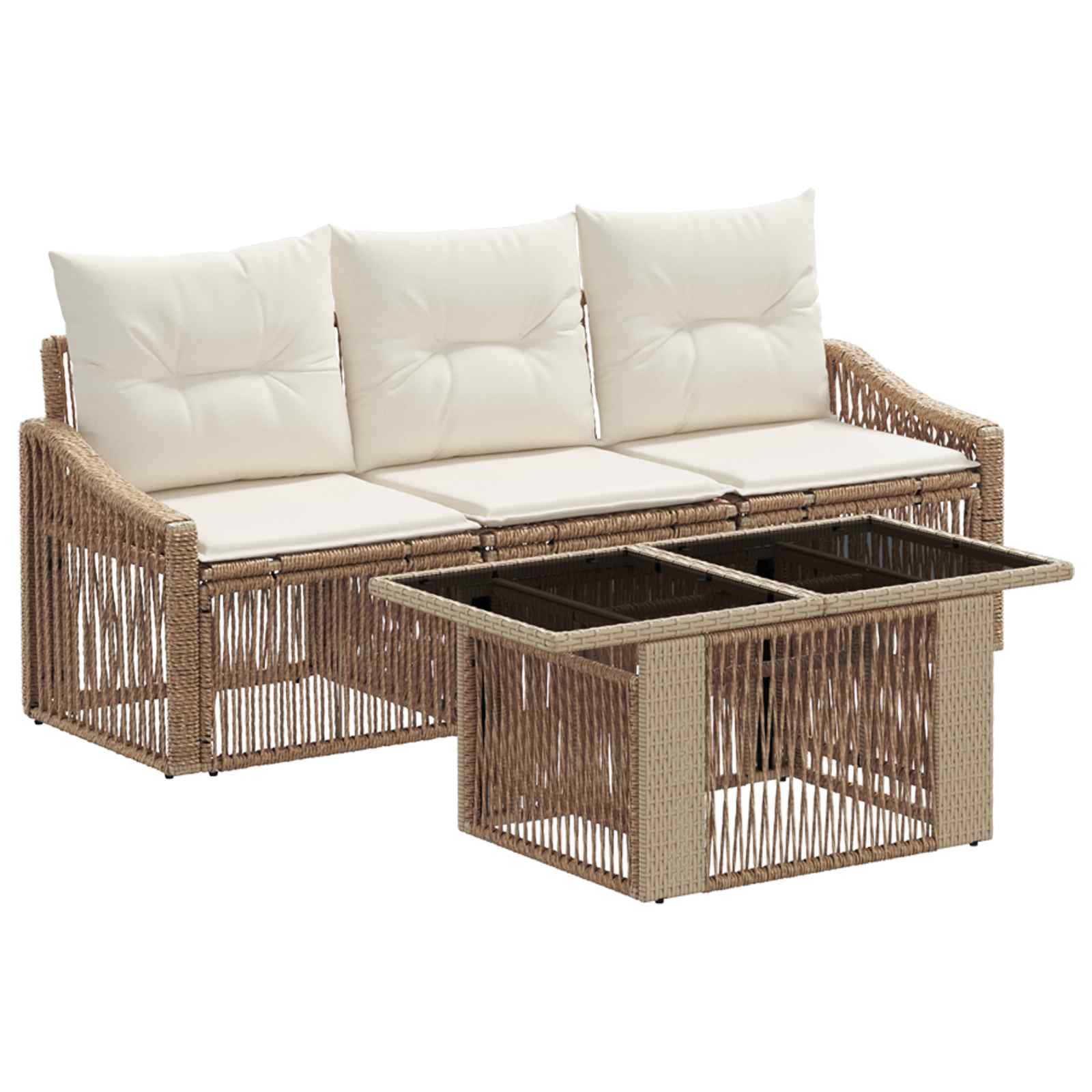 Gartensofa-set 4 stk. Beige und Cremeweiß Poly-Rattan