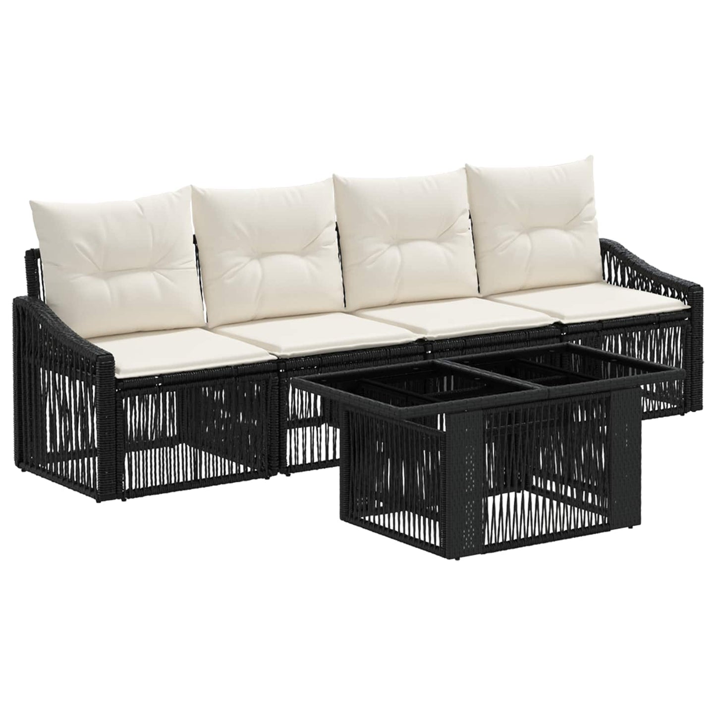 Gartensofa-set 5 stk. Schwarz und Cremeweiß Poly-Rattan