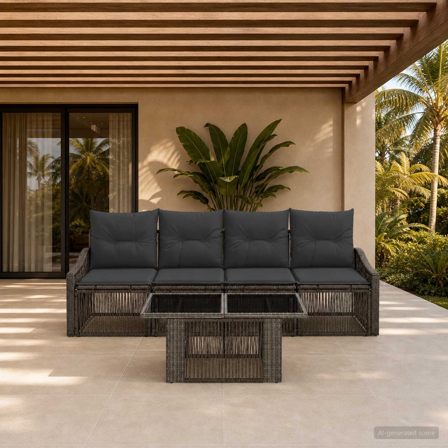Gartensofa-set 5 stk. Grau und Dunkelgrau Poly-Rattan