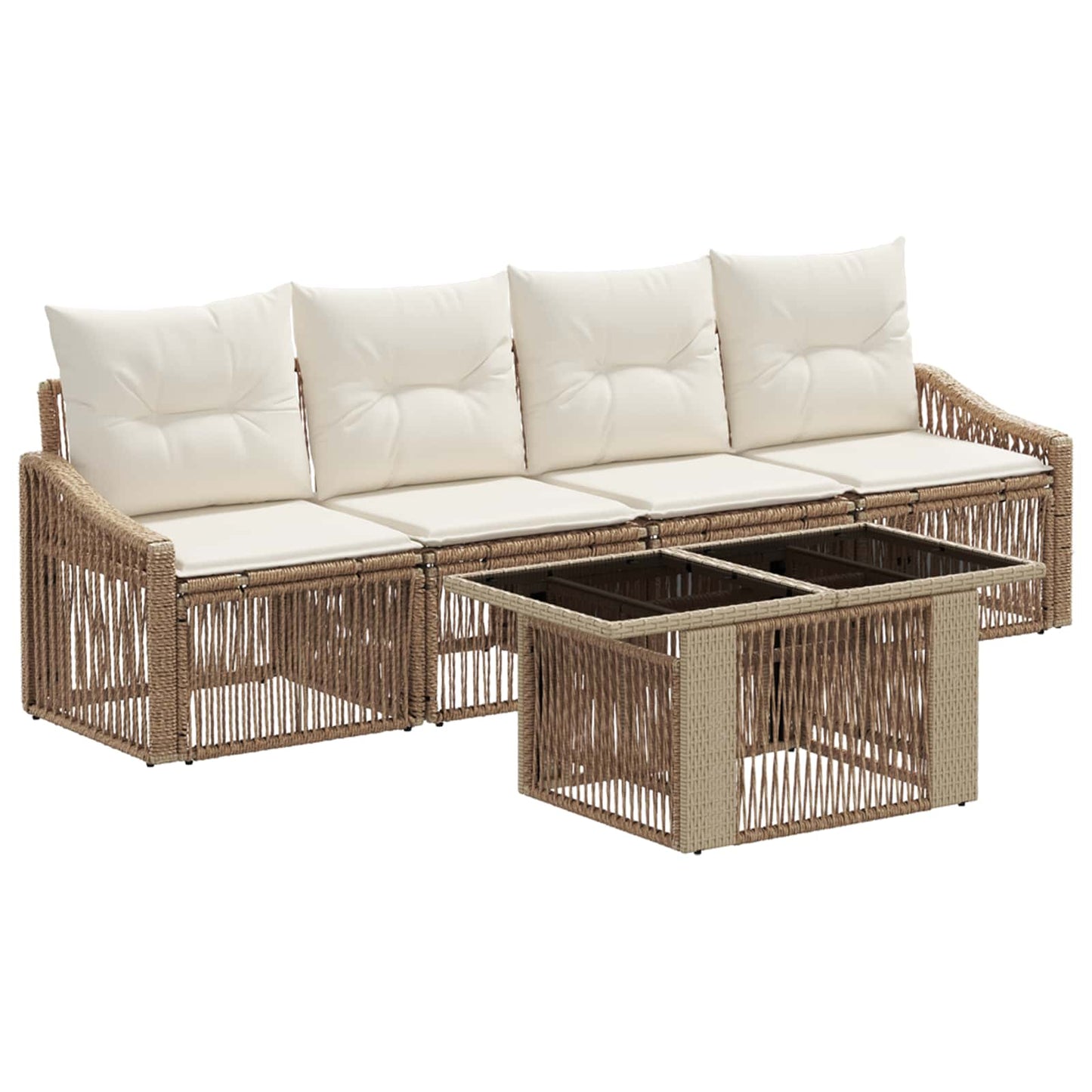 Gartensofa-set 5 stk. Beige und Cremeweiß Poly-Rattan